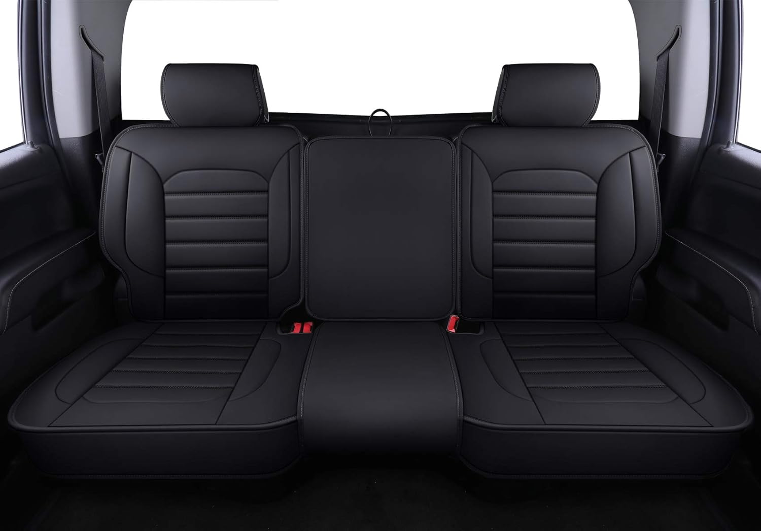 LUCKYMAN CLUB 56-SLD Rear Seat Covers Fit for 2007-2020 Chevy Silverado Sierra 1500/2500 HD / 3500 HD Crew,Double,Extended Cab with Water Proof Faux Leather (Black Rear Covers) Pack of 2