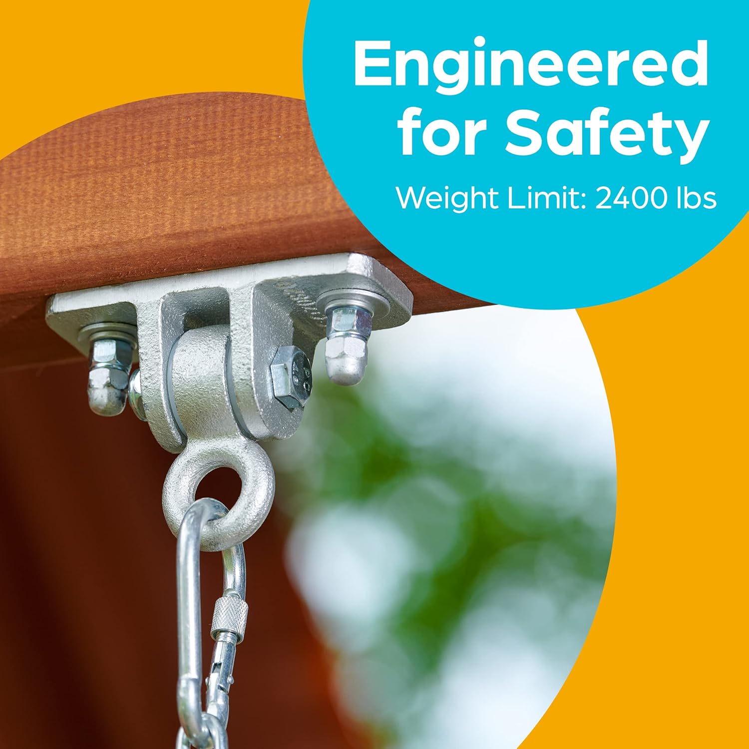 Jungle Gym Kingdom Swing Set Hangers - 4 Heavy Duty Brackets with Locking Snap Hooks for Porch, Patio, Playground - Indoor/Outdoor Hardware & Accessories