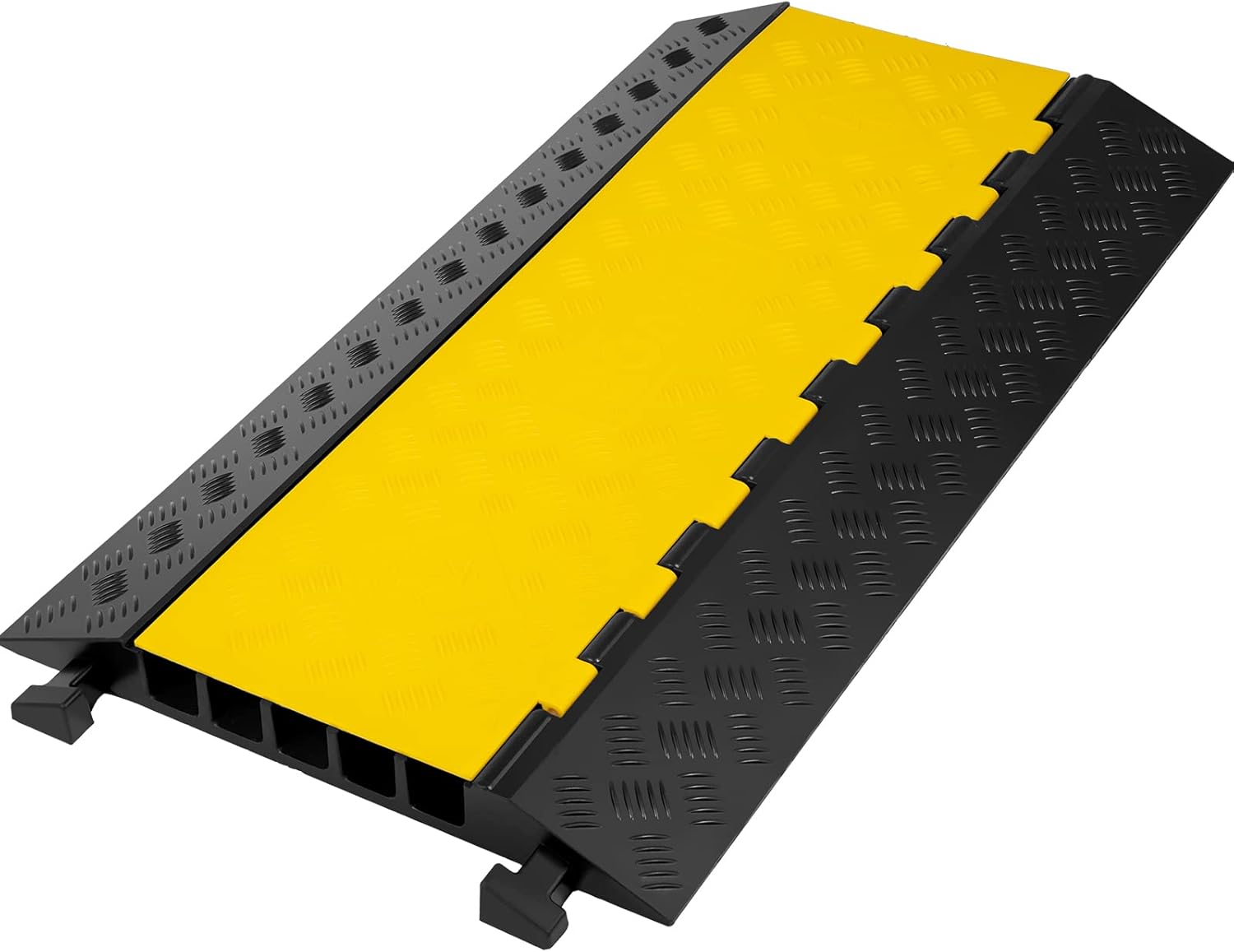 Happybuy Extreme Heavy Duty Protective Wire Cord Ramp Driveway Rubber Traffic Speed Bumps Cable Protector (5-Channel, 1Pack-18000Lb), 5channel-1pc-ramp, Black and Yellow Pack of 2