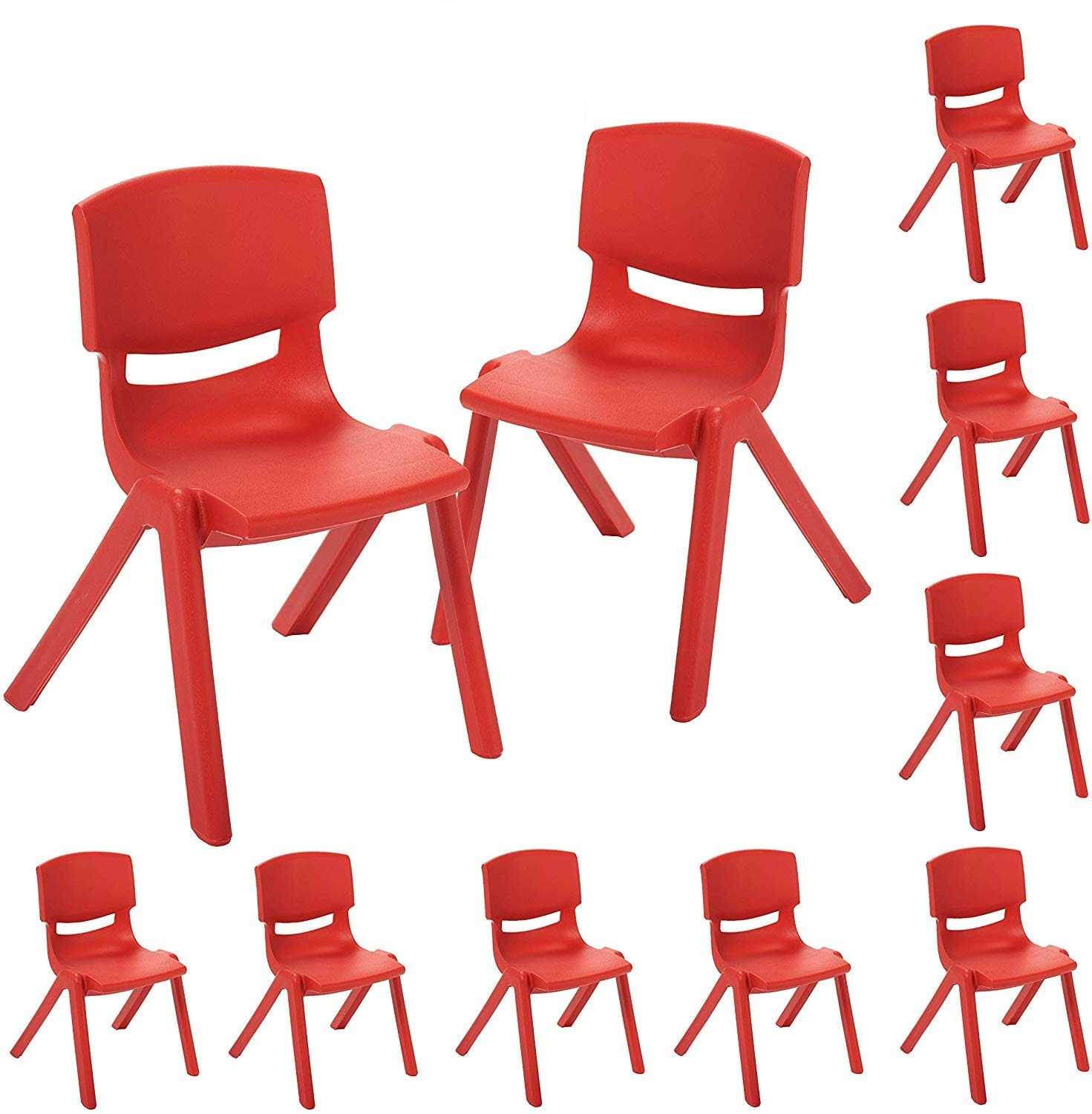 Ecr4kids ELR-3012-RD 12 in. Resin Stack Chair Red - Pack of 10