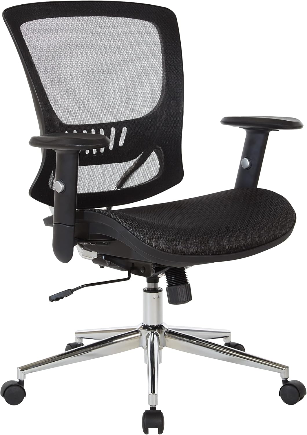 Office Star Mesh Screen Seat and Back Office Task Chair with Lumbar Support and Height Adjustable Arms, Chrome Base