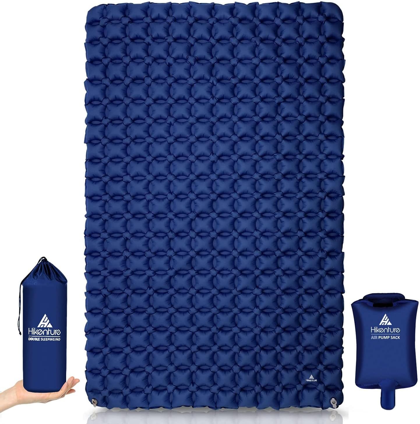 Hikenture Ultralight Double Sleeping Pad for Camping, Portable Waterproof Camping Pad with Pump Sack, Inflatable Comfort Camping Mattress 2 Person, Ripstop Sleeping mat for Backpacking (Grey)