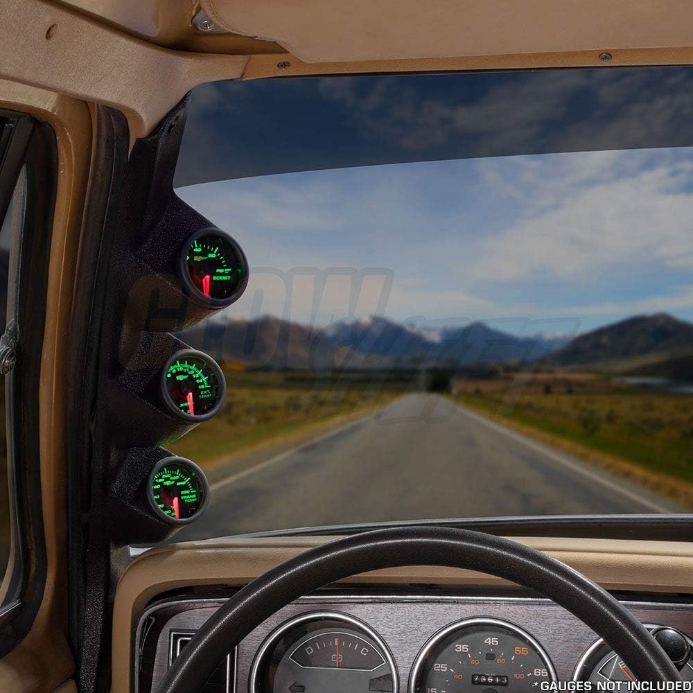GlowShift Black Triple Pillar Gauge Pod Compatible with Dodge Ram First Generation Cummins 1986-1993 - ABS Plastic - Mounts (3) 2-1/16
