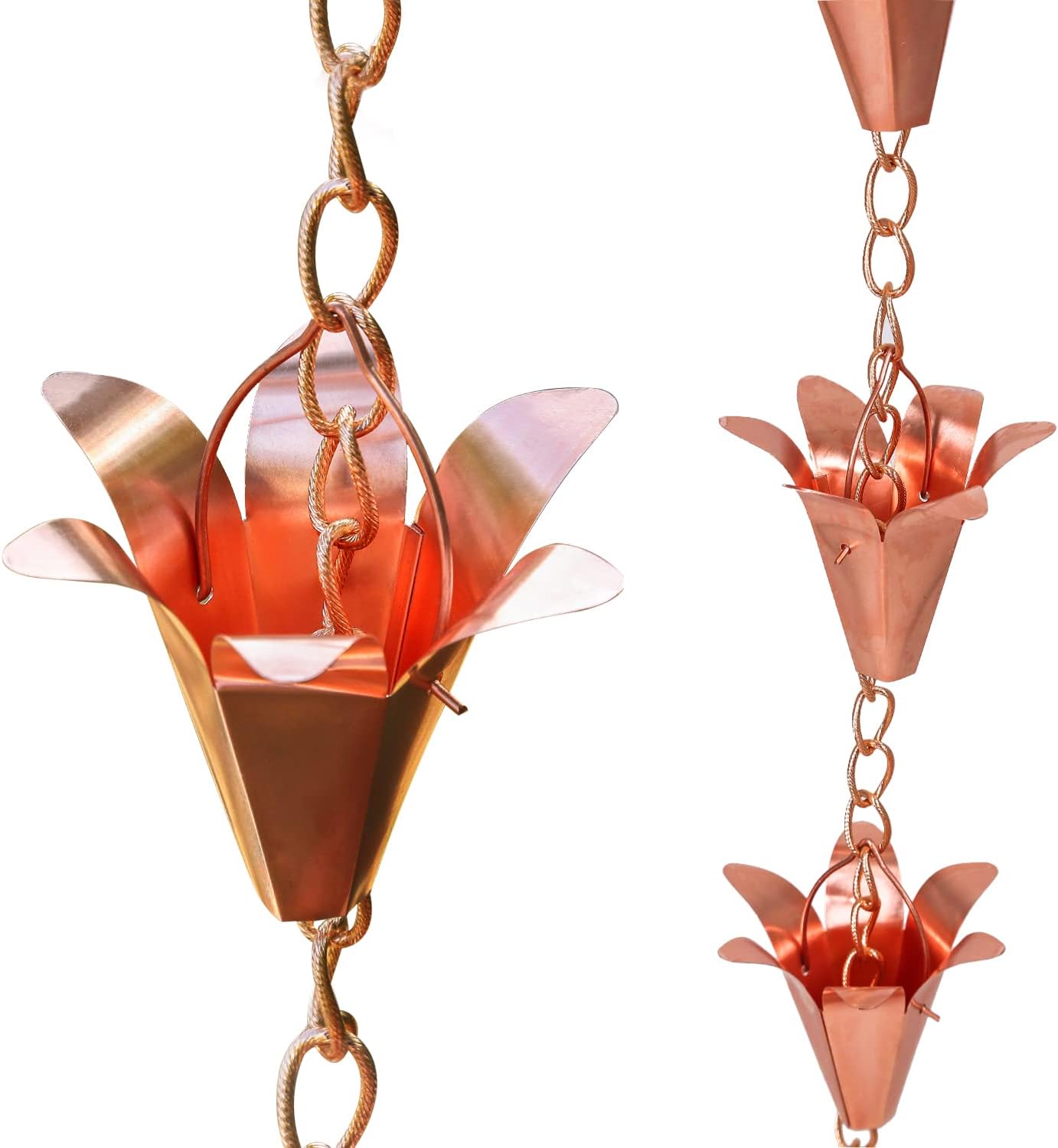 Topadorn Pure Copper Lily Rain Chains Decorative Rain Chain Bell Decor, 8-1/2 Length Pack of 2