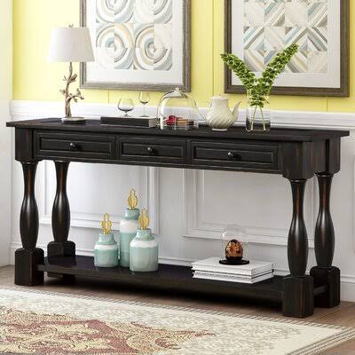 Console Table 64x22 Long Sofa Table One Allium Way Color: Distressed Black