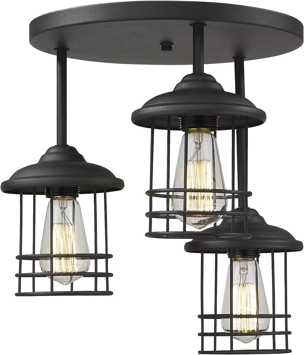 Emliviar Semi-Flush Mount Ceiling Light, 3-Light Close to Ceiling Light Fixture with Metal Cage in Black Finish, 1803CW1-D-3 BK