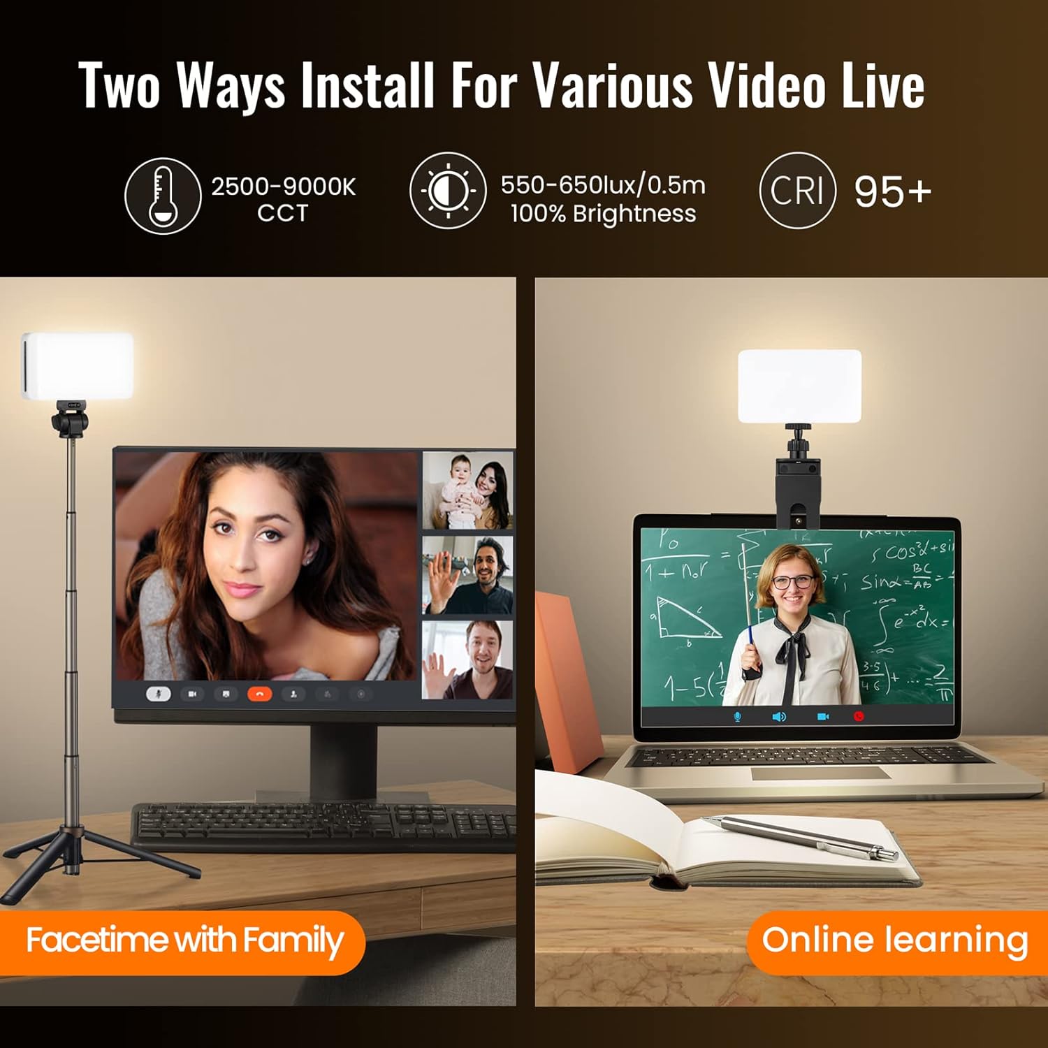 Video Conference Lighting Kit,Webcam Lighting Tripod Live Streaming,Video Light Conferencing,Remote Meetings,Zoom Lighting for Laptop,DSLR Camera,Soft Light Cover 5000 Amh Battery Pack of 2