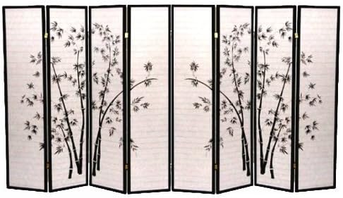 Bamboo Print Oriental Shoji Screen 8 Panel - Black