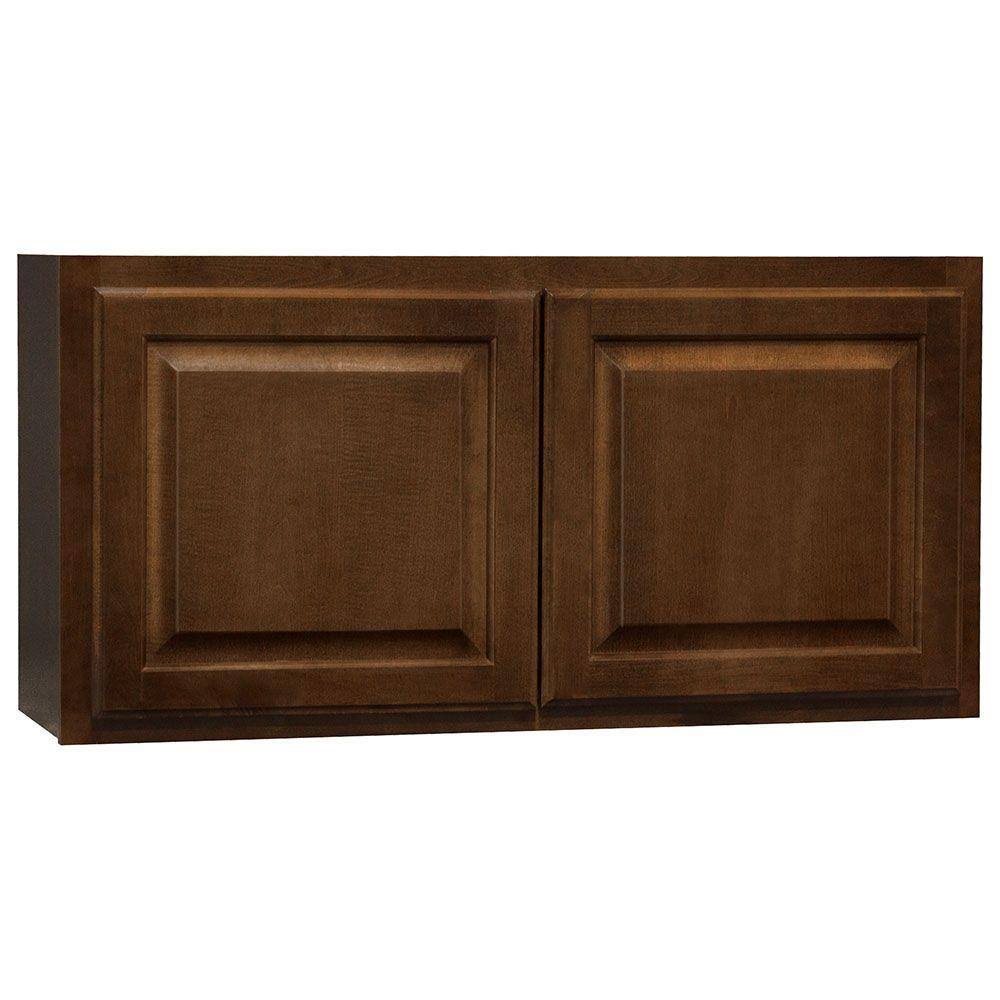 Hampton Bay Hampton Assembled 36x18x12 in. Wall Bridge Kitchen Cabinet in Cognac, Red