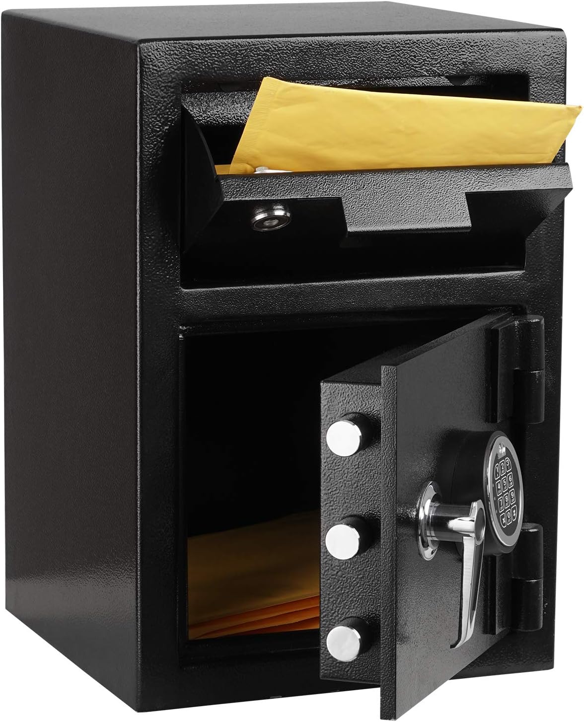 Depository Safe with Drop Slot, Drop Safe Box Electronic Keypad & Key Lock, Large Digital Deposit Safes Cabinet for Business, Office, Home, Money, Envelopes (Black, Metal Steel Frame)