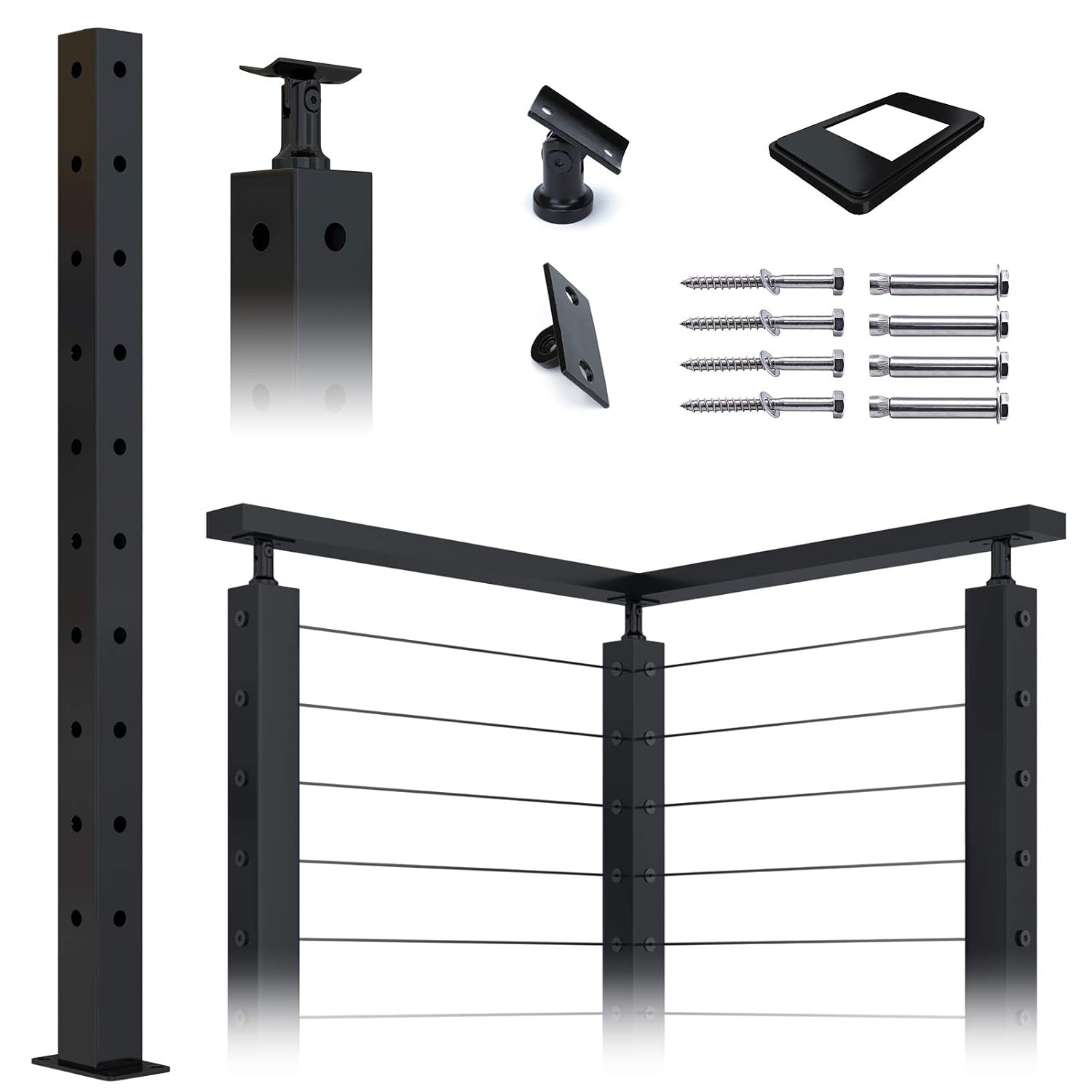 Muzata Cable Railing Corner Post Square Weldless 36