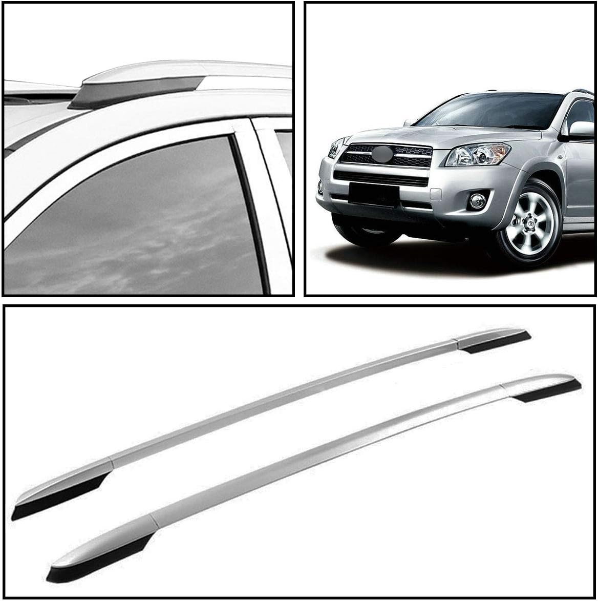 Autoxrun Roof Rack Side Rails Bars Silver Pair Set Aluminum Top Roof Decoration Replacement for 2014-2018 Toyota RAV4