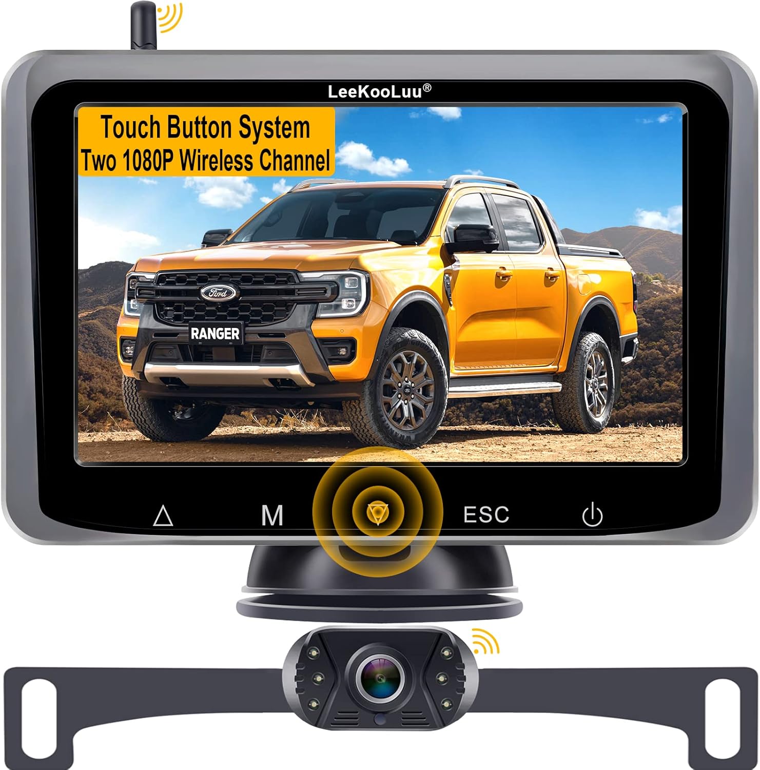 Wireless Backup Camera HD 1080P 5 Inch Monitor Touch Key Screen WiFi Rear View System for Car,Truck,Camper,Van Two&nbsp;Channels LeeKooLuu LK10