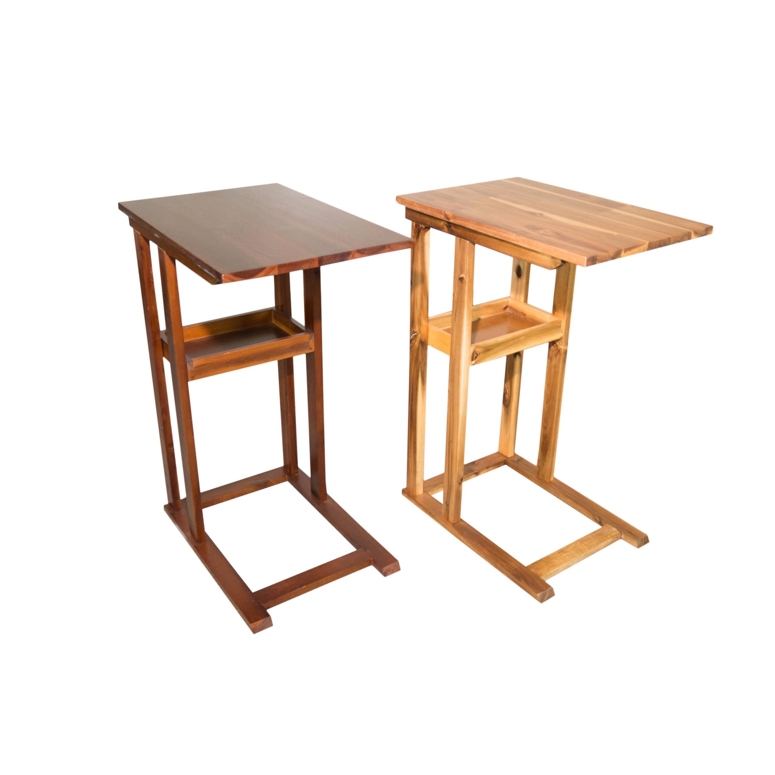 DH Sales Solid Acacia Wood C Table with Storage Tray - Black