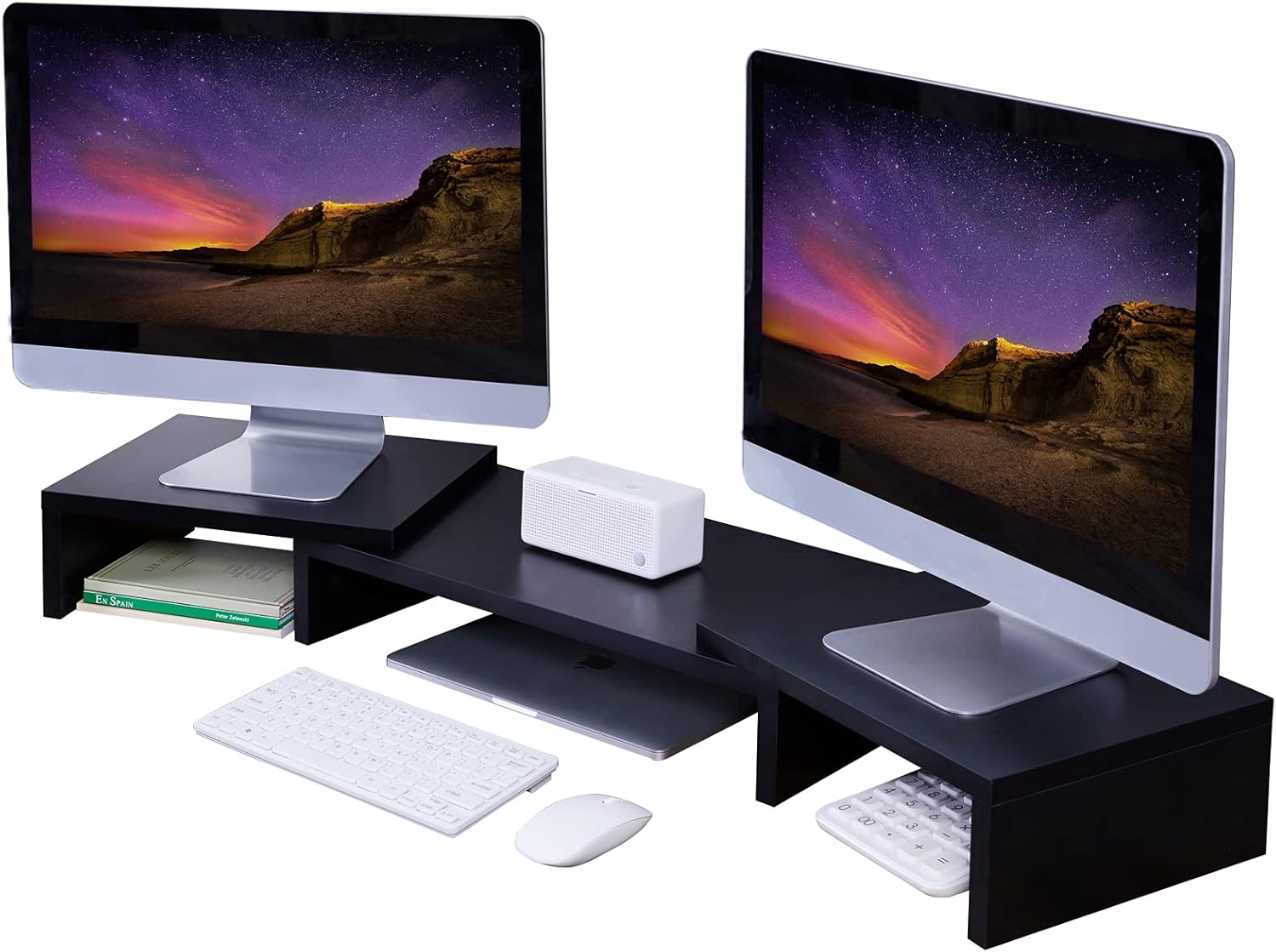 SUPERJARE Large Monitor Stand Riser, Adjustable Screen Stand for Laptop Computer/TV/PC, Upgrade Length Desktop Organizer - White Pack of 2