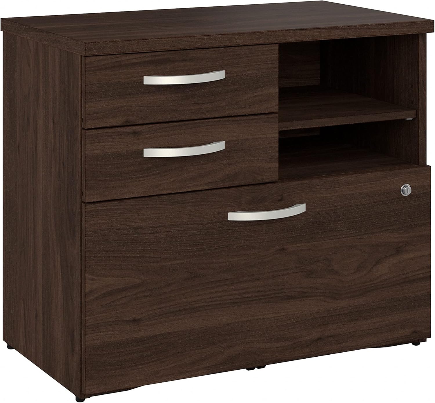 Bush Business Furniture Studio C Office Storage Cabinet with Drawers and Shelves, Black Walnut
