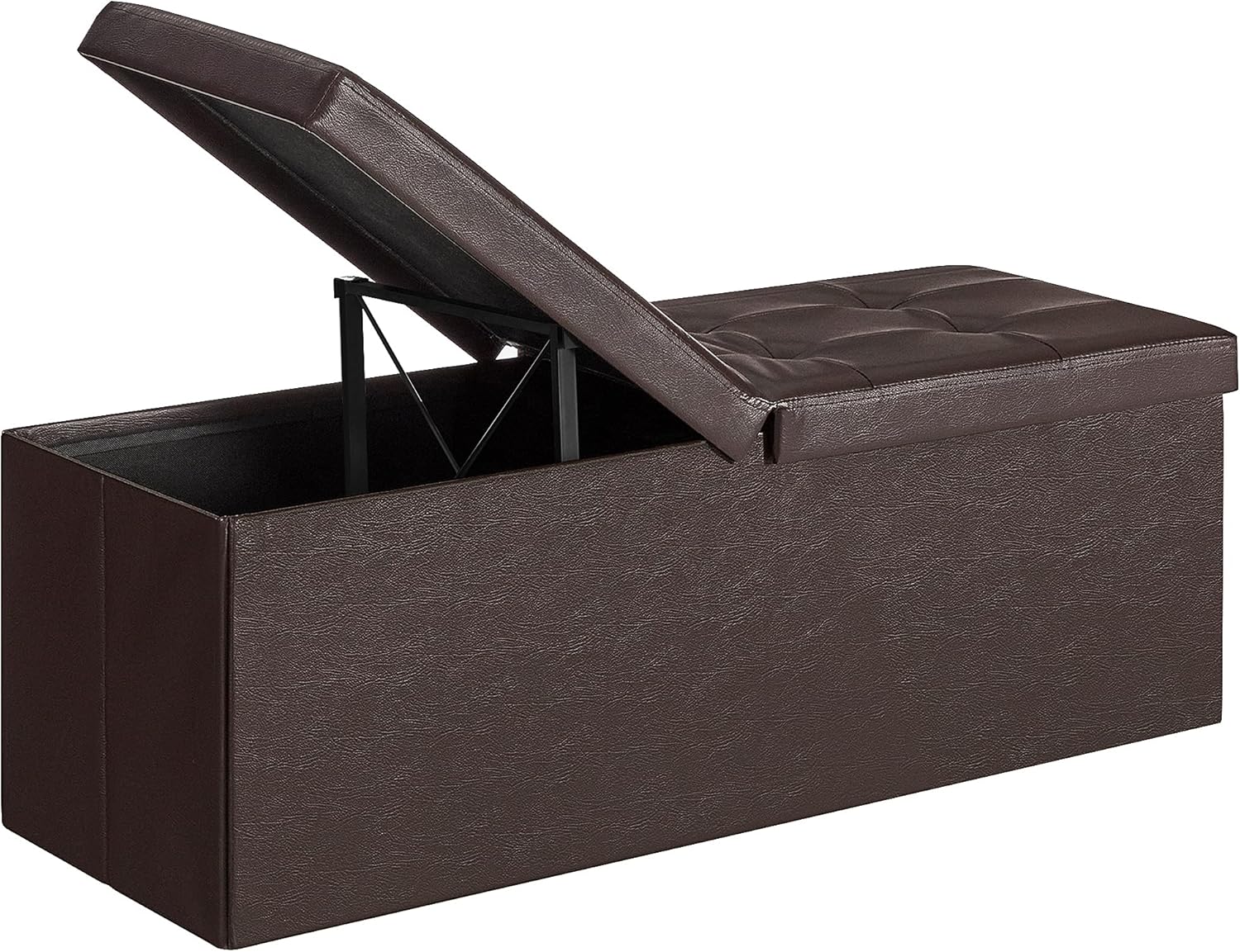 SONGMICS 43 Inches Folding Storage Ottoman Bench, with Flipping Lid, Storage Chest, Padded Seat Footrest, with Iron Frame Support, Black ULSF75BK