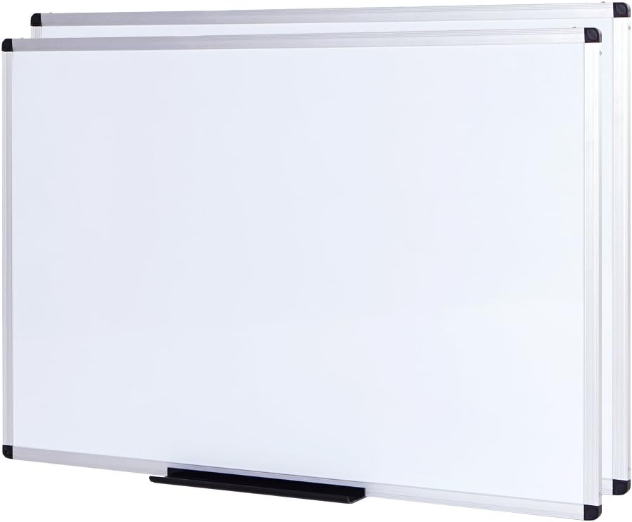 VIZ-PRO Dry Erase Board/Whiteboard, Non-Magnetic, Pack&nbsp;of&nbsp;2, 72 x 40 Inches, Wall Mounted Board for School Office and Home