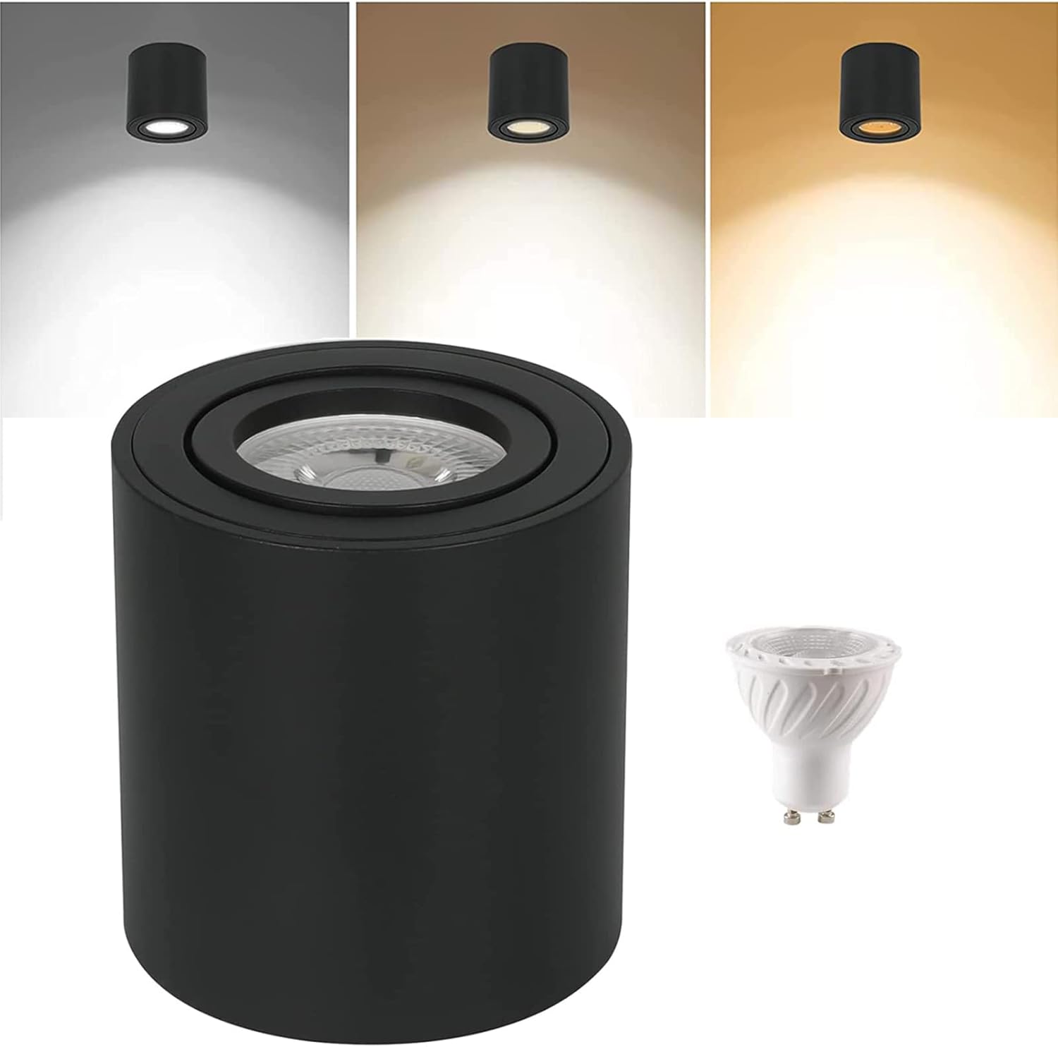 LED Ceiling Spotlight Indoor COB Surface Mounted Spotlight Dimmable Ceiling Downlight Wall Lamp with GU10 8W 3000K Round Spot Light for Kitchen Hallway Bedroom Dining Room Office Corridor( Black)