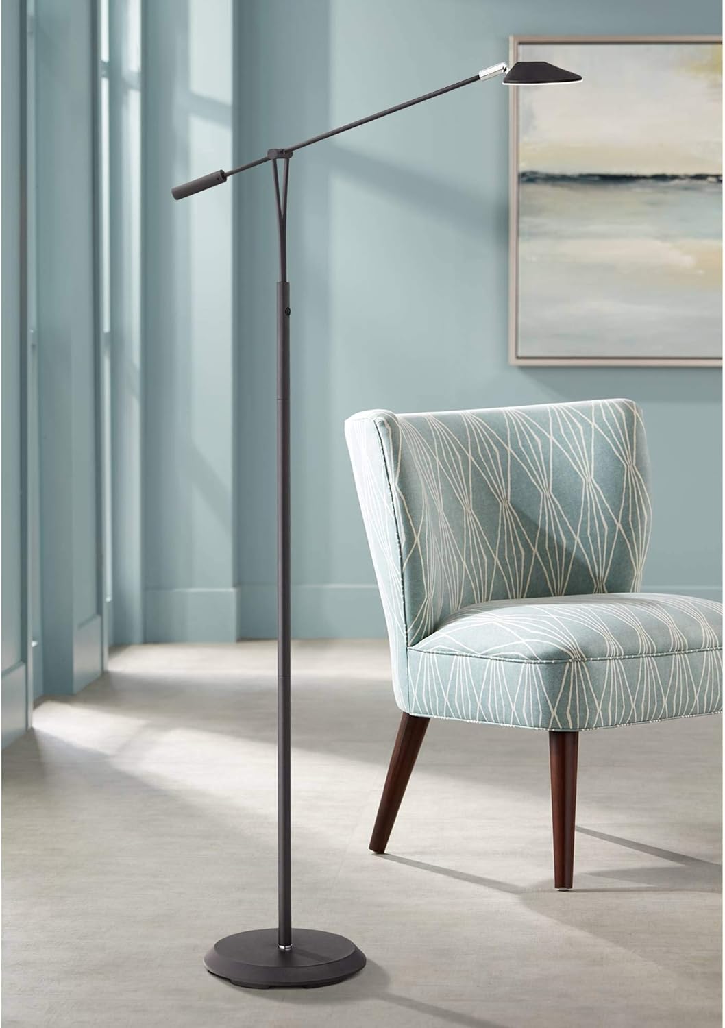 Arnie Modern Pharmacy Floor Lamp LED Black Adjustable Arm Dimmable for Living Room Reading Bedroom Office - 360 Lighting