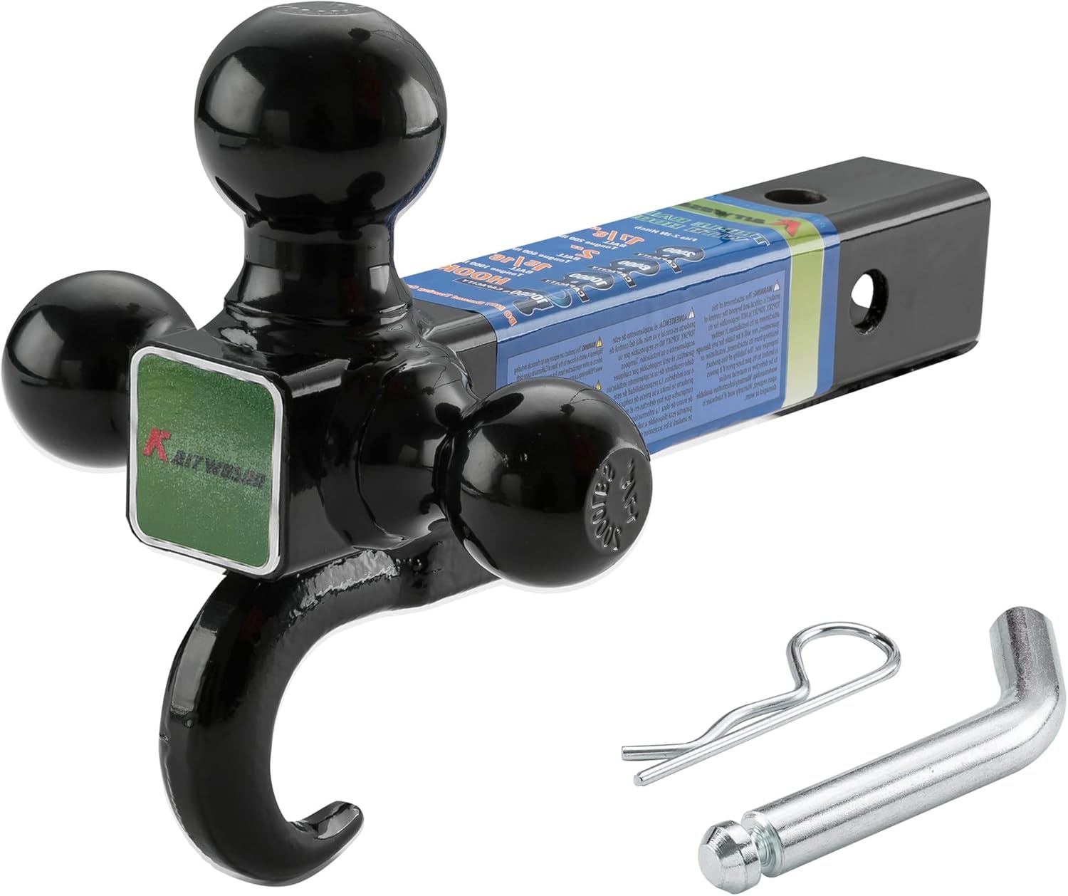KAITWOSON Trailer Hitch Tri Ball Mount with Hook & Pin, 1-7/8,2,2-5/16-inch Hitch Balls, Fits 2-inch Receiver Pack of 2