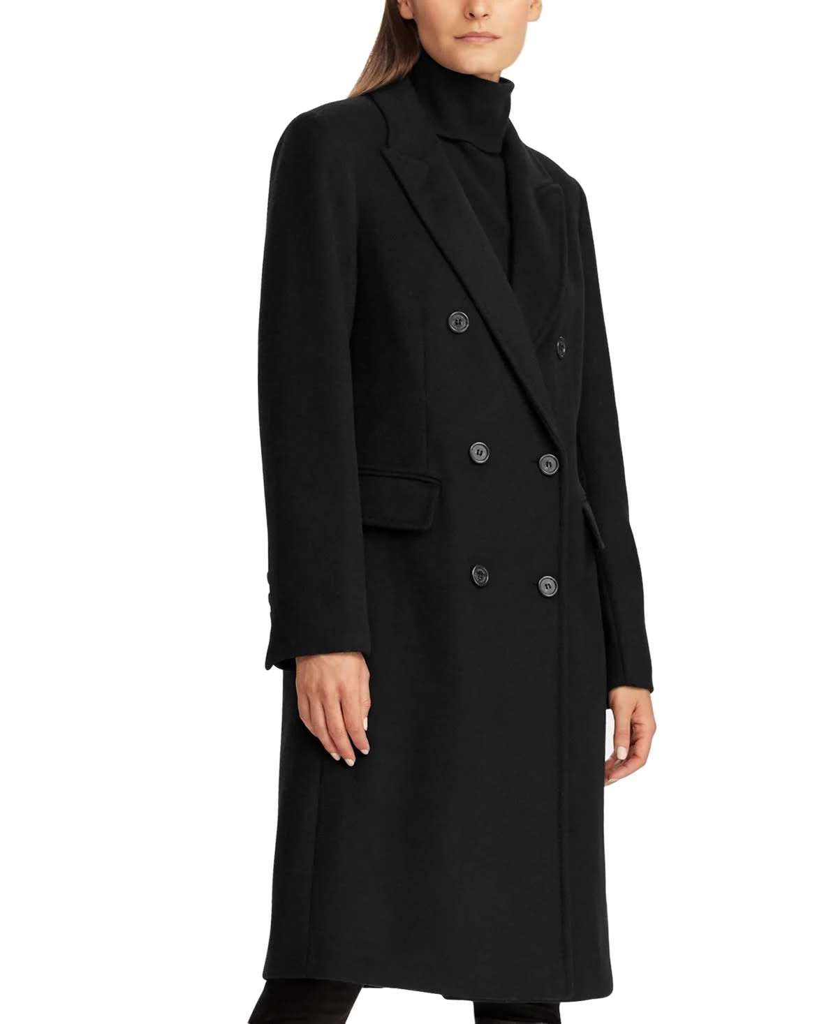 Lauren Ralph Lauren Double Breasted Wool Blend Coat - Black - 12