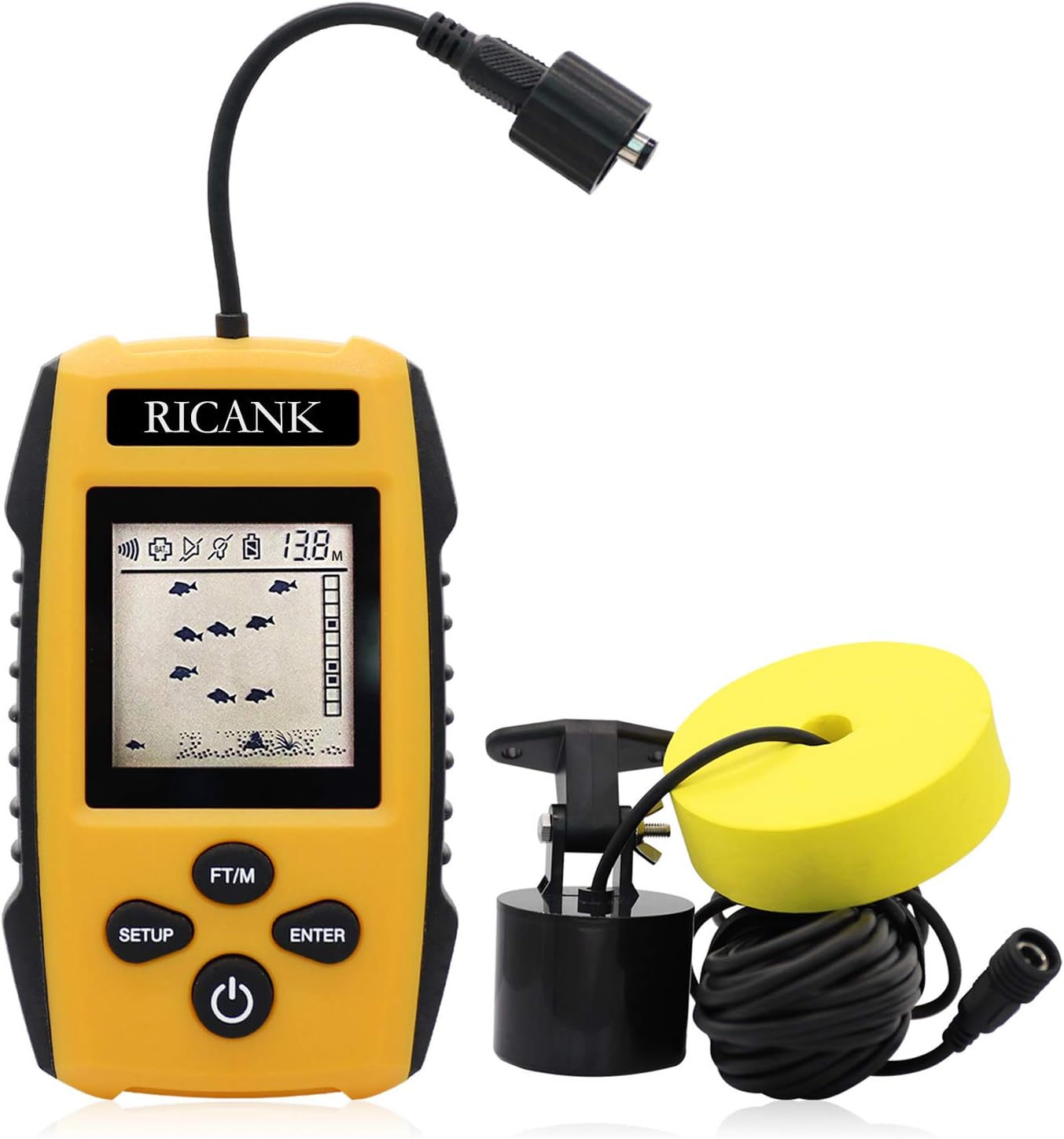 RICANK Portable Fish Finder, Handheld Wired Fish Depth Finder Ice Kayak Fishfinder Shore Boat Fishing Fish Detector Device with Sonar Sensor Transducer and LCD Display Gear Fish Depth Finder Pack of 2