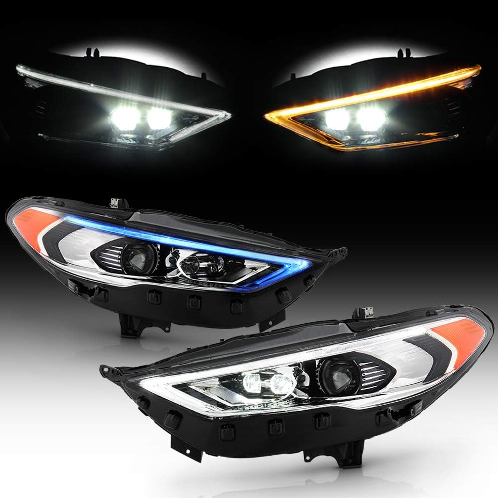 ACANII - For [Halogen w/Signature Lamp Only] 2017-2020 Ford Fusion Sequential Signal Blue Start/White LED DRL Headlights