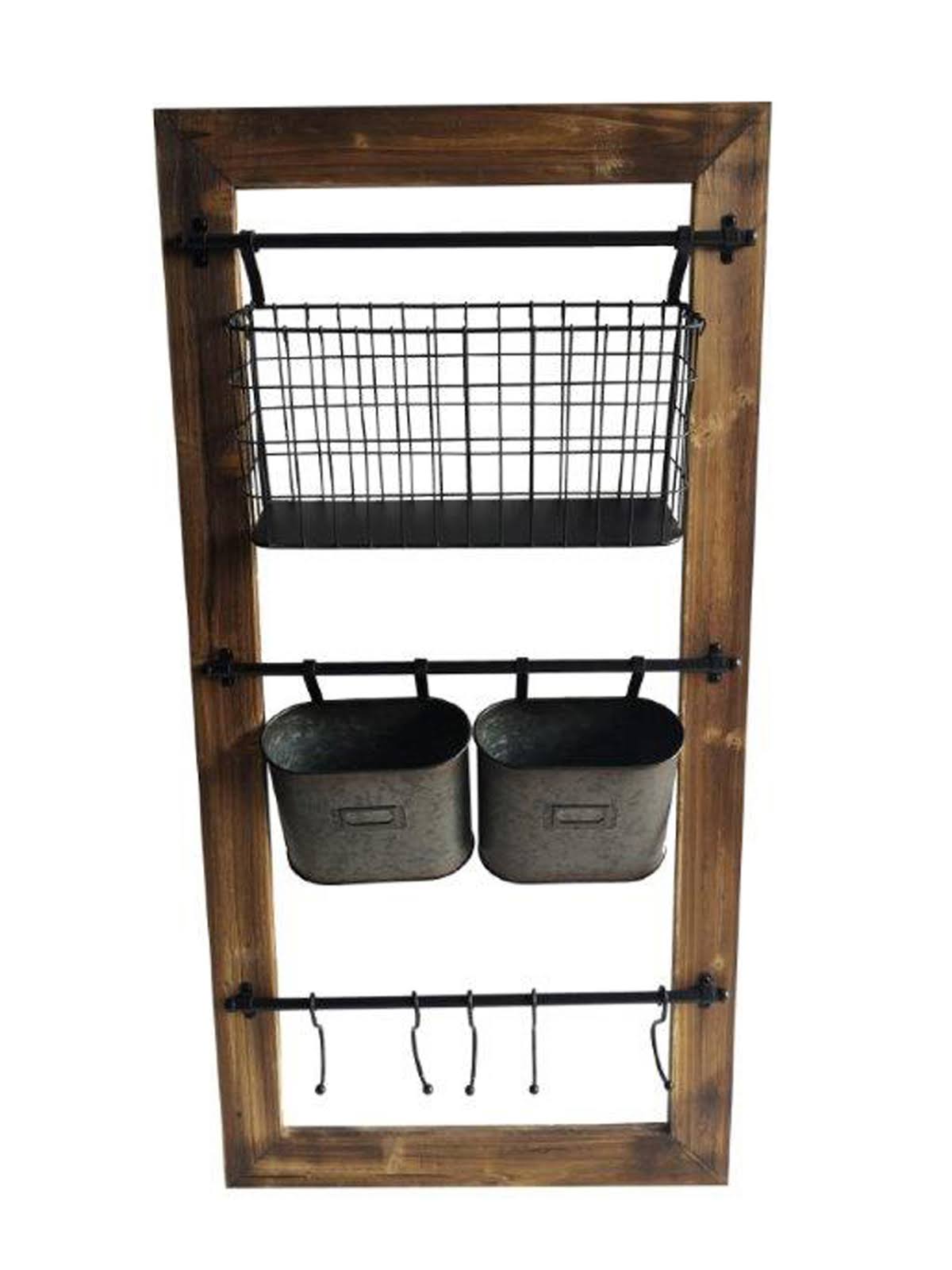 4D Concepts Wall Organizer/Brown Fir Wood and Black Metal