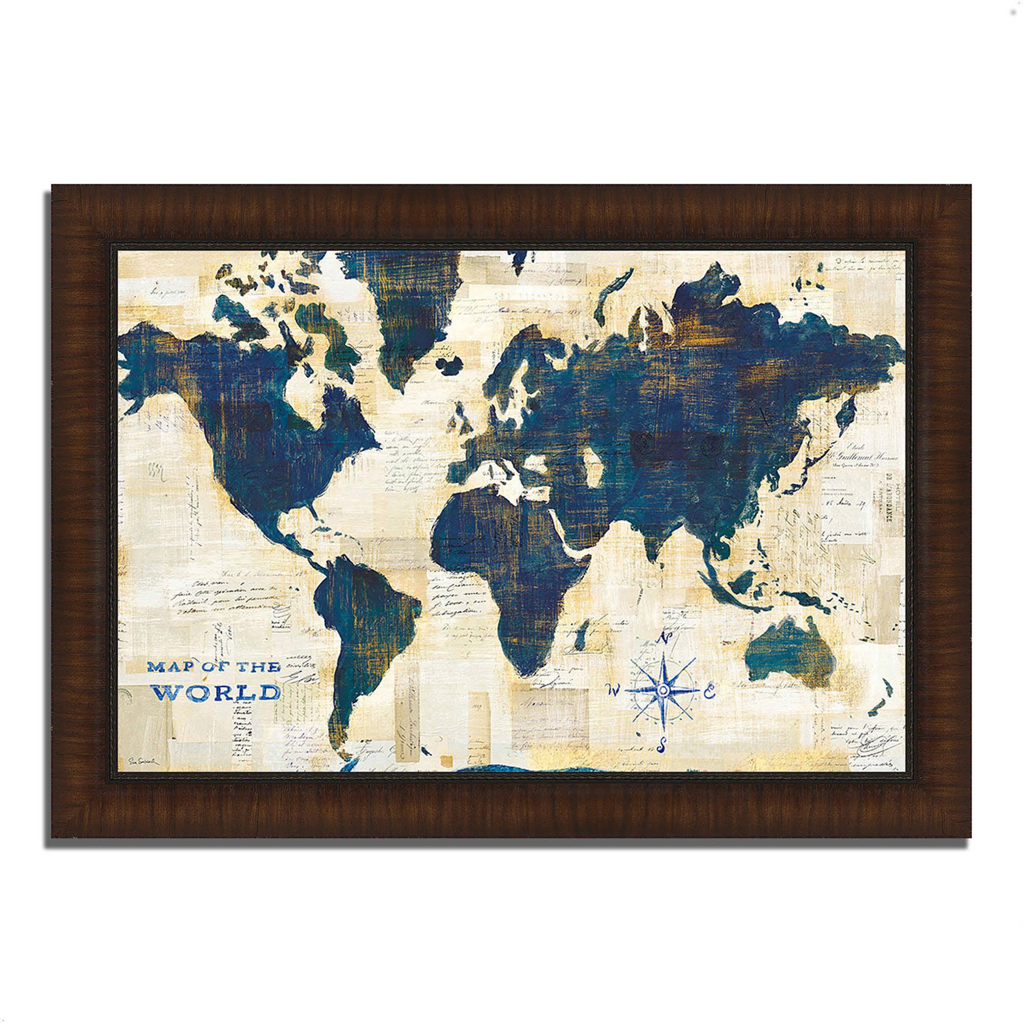 Tangletown Fine Art World Map Collage by Sue Schlabach, Framed Painting Print, Ready to Hang 625667-4330p120