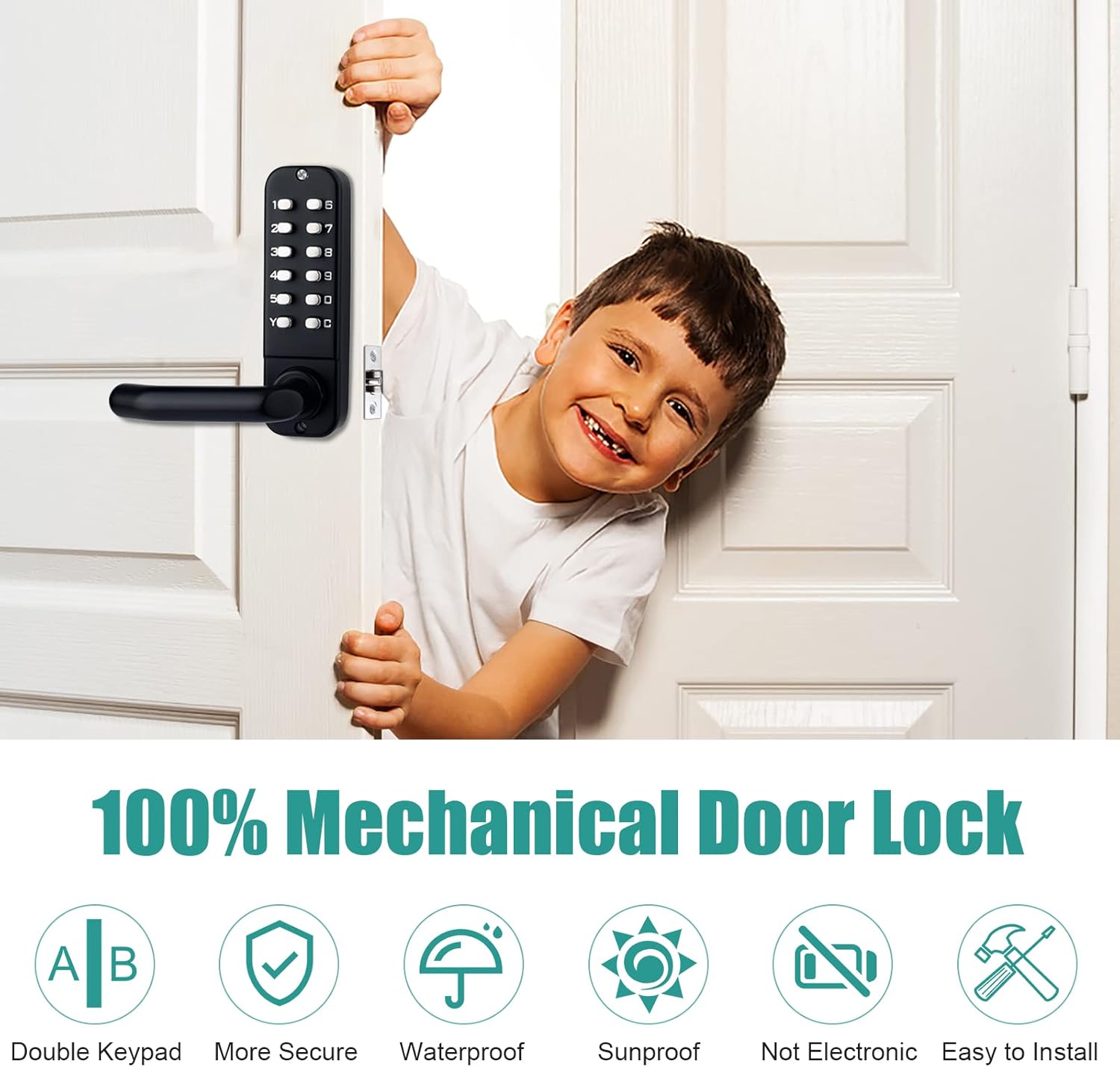 CODACE Keyless Entry Door Lock with Keypad Door Knob, Double Sided Keypads Door Lock with Handle, Digital Code Combination Door Lock, Mechanical Gate Lock for Outdoor Fences, Front Door, Not Deadbolt