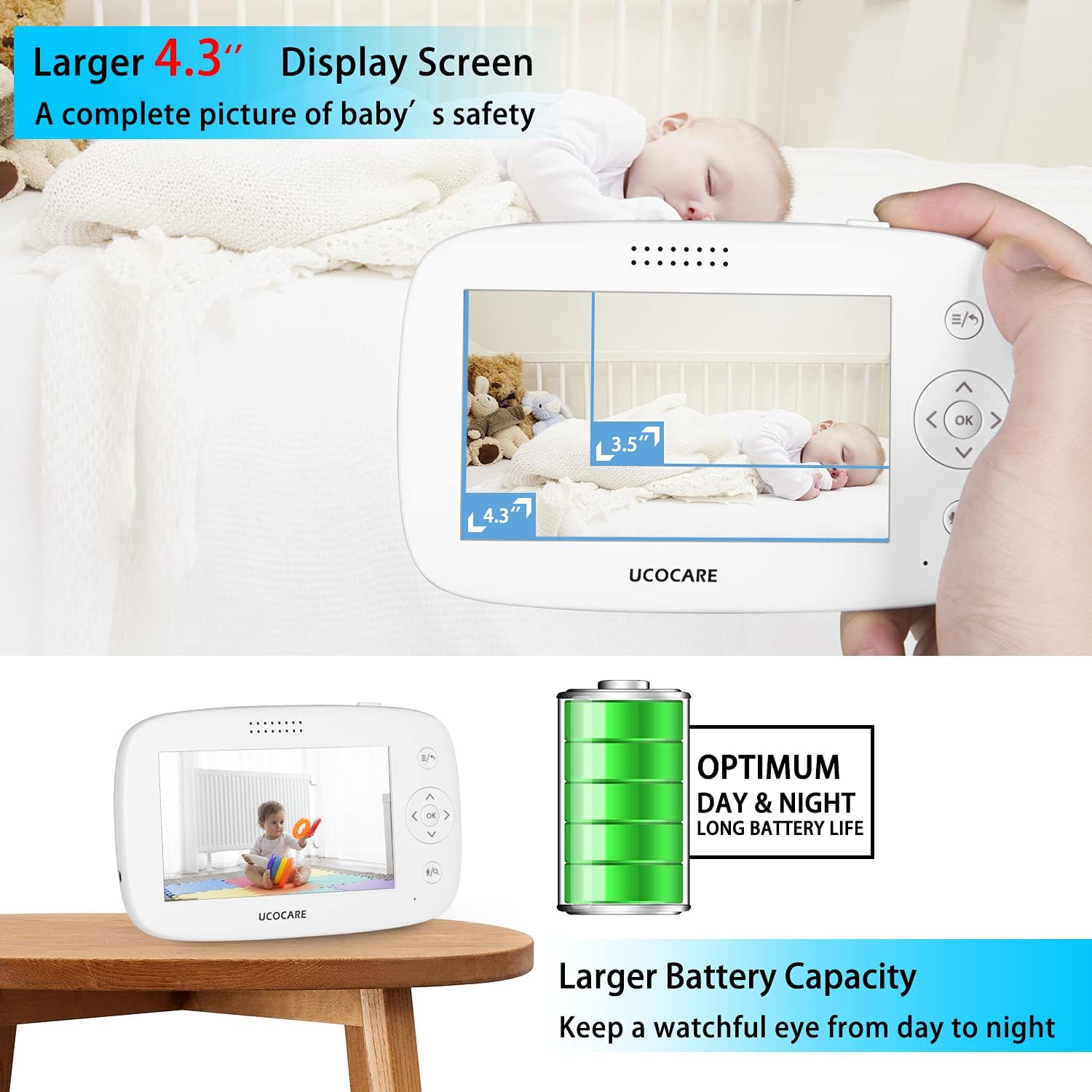 【2021 Upgraded】 Baby Monitor with Camera and Audio, Video Baby Monitor with Night Vision, Baby Camera Monitor, PTZ, Motion Detection, Temperature Monitor, 2-Way Talk Pack of 2