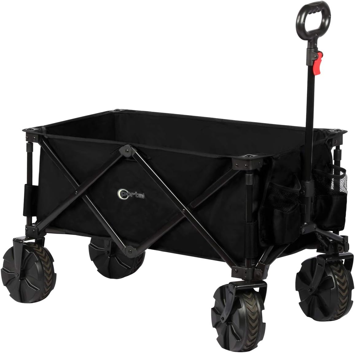 PORTAL Collapsible Folding Utility Wagon Cart with 8 inches Wheels Telescoping Handle for Outdoor Garden and Beach Use, Black