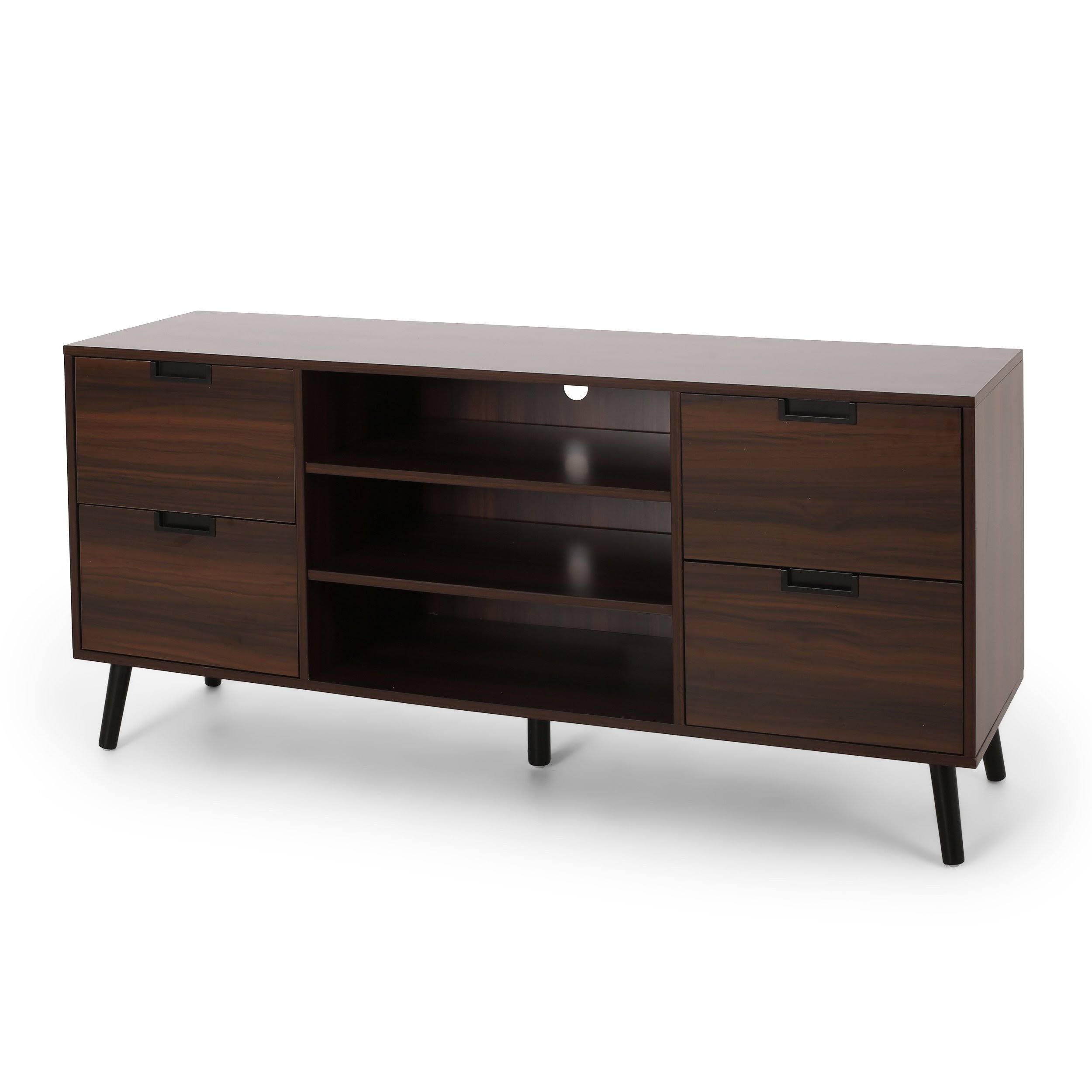 Brinson Mid-Century Modern TV Stand with Storage - Dark Walnut/Black