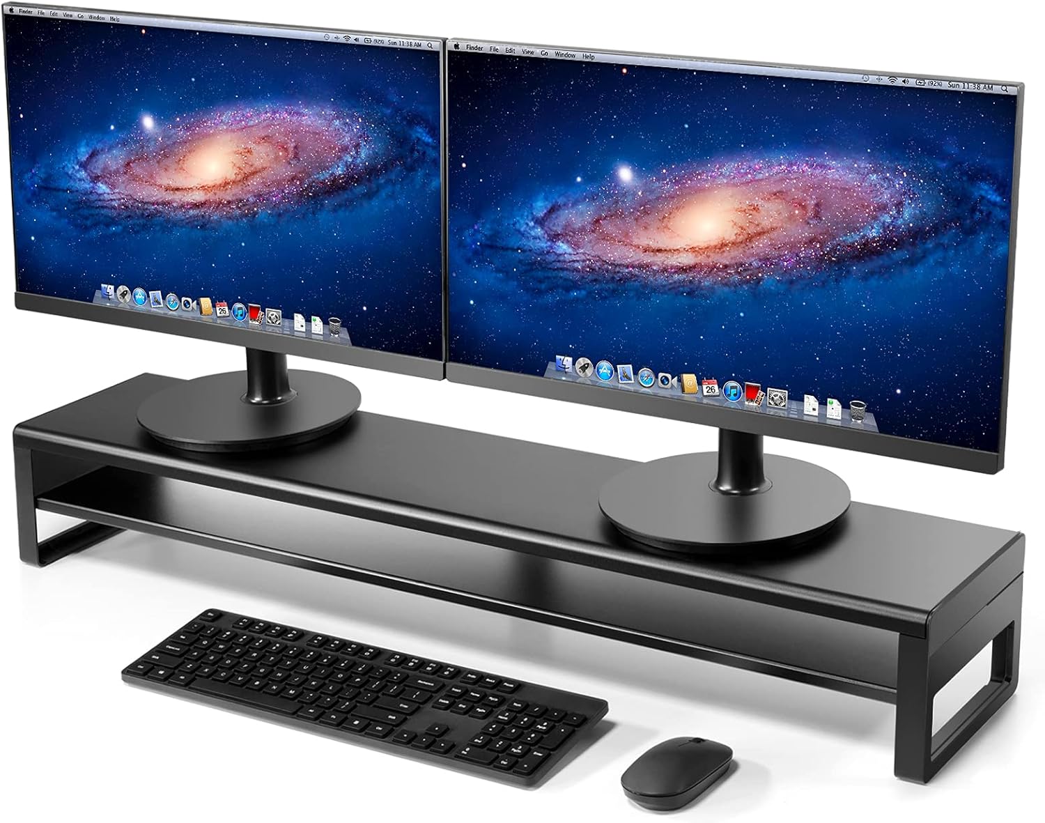 VAYDEER Aluminum 2 Tiers Dual Monitor Stand Riser Support Computer Screen,Desk Stand Sustain Laptop Computer PC Monitor Black (38.58x7.87x3.54inch)