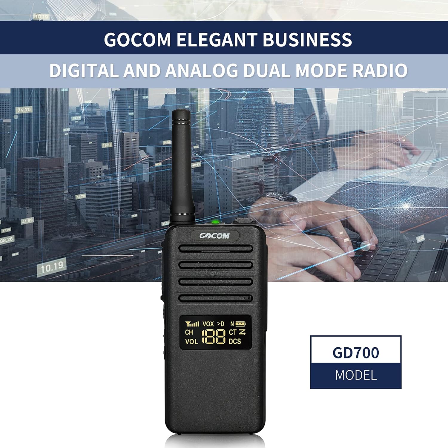 GOCOM Digital and Analog Handheld Walkie Talkies-Long Range 2 Way Radio for Adults,Business Elegant & Slim Two Way radios, Better Communication & Clearer Voice Than Analog radios, GD700 6pack