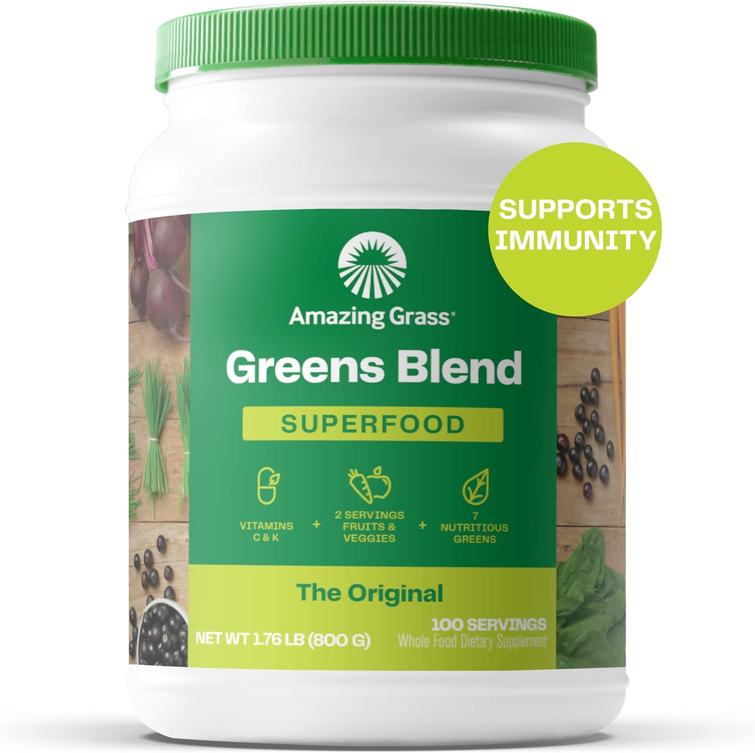 Amazing Grass Greens Blend Superfood: Super Greens Powder with Spirulina, Alfalfa, Beet Root Powder, Digestive Enzymes, Prebiotics & Probiotics, Original, 100 Servings (Packaging May Vary) Pack of 2