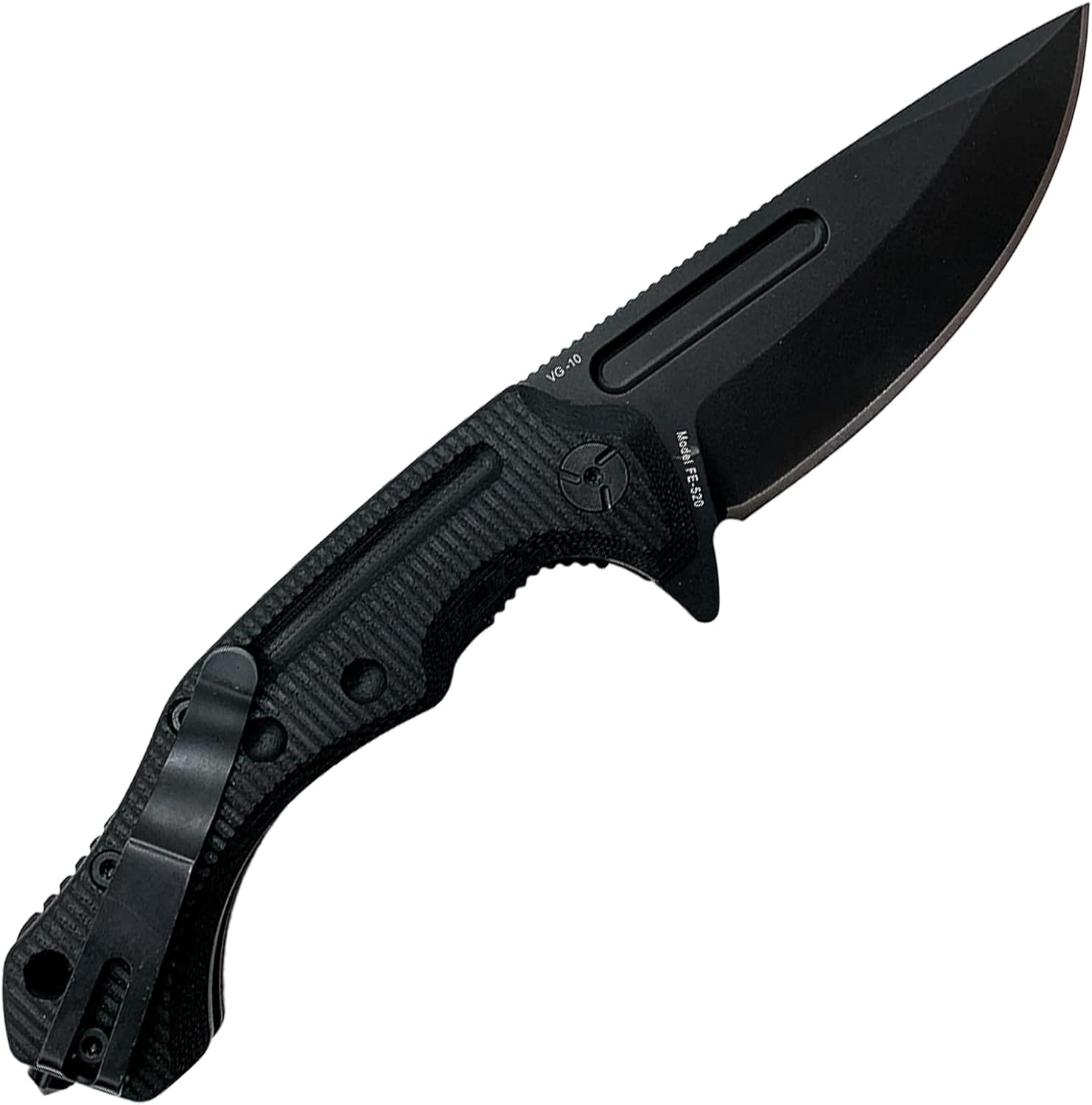Fox Edge FE520 Folding Knife - 3.74&rdquo; Steel Blade Black Cerakote Finish - Drop Point Flat Grind - Textured G10 Handle - Modern Folding Blade Survival Tactical Knife