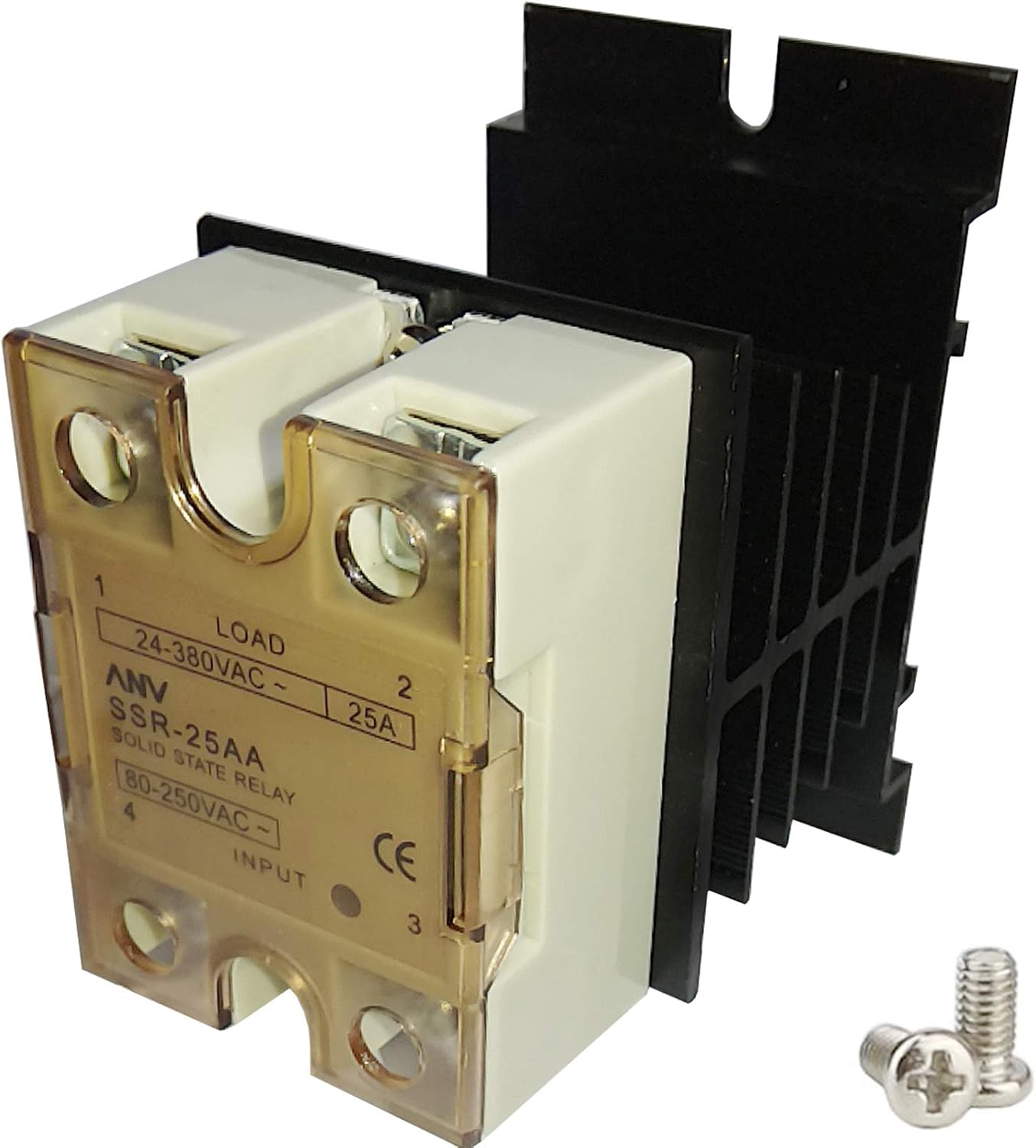TIHOOD SSR-25 AA 25A AC 80-250V to AC 24V-380V SSR Solid State Relay + Heat Sink (AC to AC 25A)