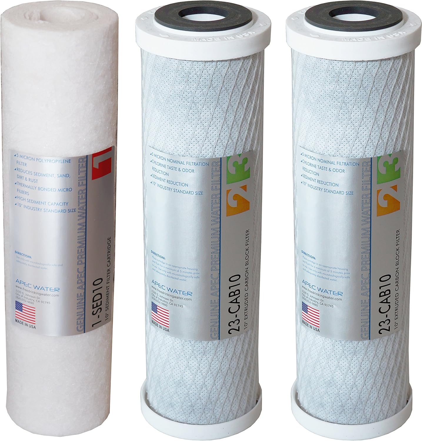APEC Water Systems Filter-Set US Made Double Capacity Replacement Stage 1-3 for Ultimate Series Reverse Osmosis System, Standard , White Pack of 2