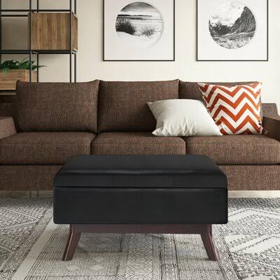 Ryland 34.1x22 Wide Rectangle Storage Ottoman Foundstone Fabric: Midnight Black 100% Linen