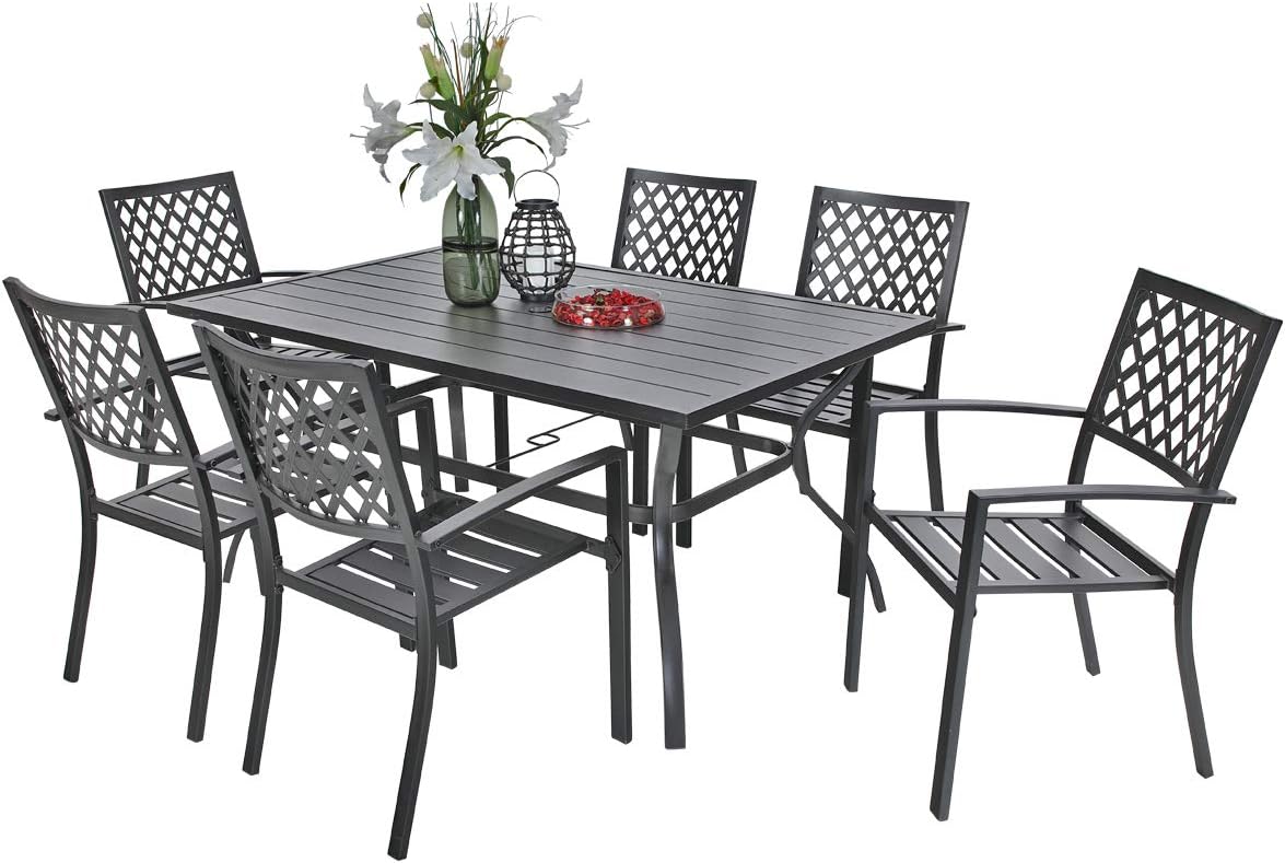 PHI VILLA Outdoor Patio Dining Set of 7 with Metal 60