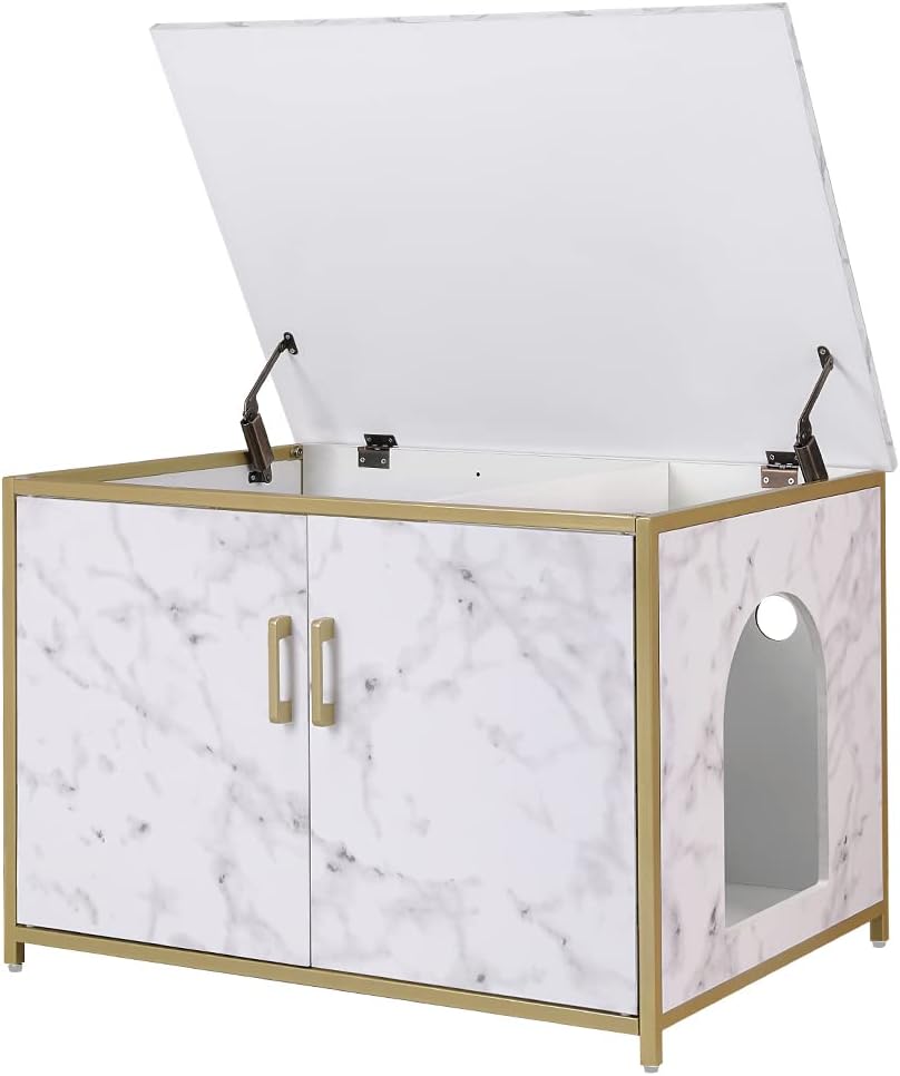 unipaws Cat Litter Box Enclosure with Top Opening, Suitable for Large Cat, High Jumbo Litter Box, Automatic Litter Box Hidden, Cat House, Privacy Cat Washroom Bench