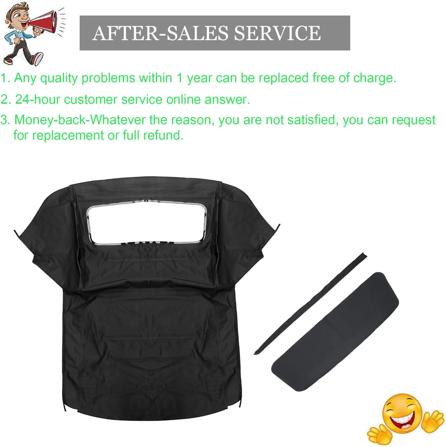 Convertible Soft Top compatible with Ford Mustang 1983-1993, w/Plastic Window & seals (Black)