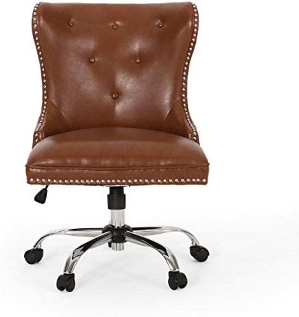 Christopher Knight Home Keith Contemporary Tufted Swivel Office Chair, Cognac Brown, Chrome