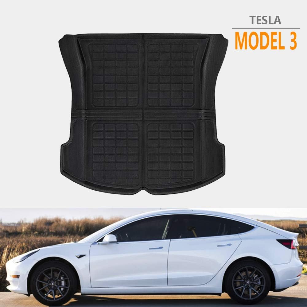 Tesla Model Y Rear Cargo Liner Trunk Mat, All Weather Protection Cargo Mat 2020-2021 Tesla Y Trunk Mats (Rear) Pack of 2