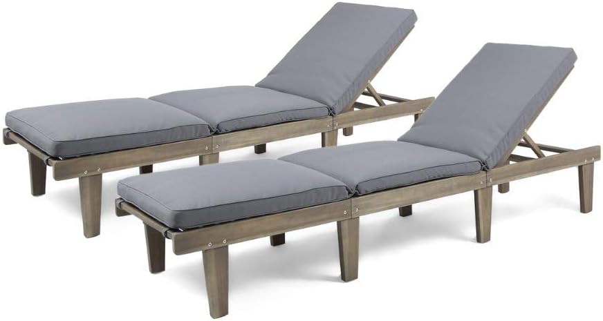 Christopher Knight Home 304426 Alisa Outdoor Acacia Wood Chaise Lounge (Set of 2), Grey Finish/Dark Grey Cushion