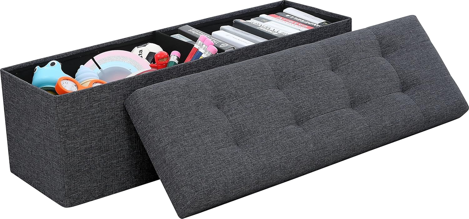 Ornavo Home Foldable Tufted Linen Large Storage Ottoman Bench Foot Rest Stool/Seat - 15