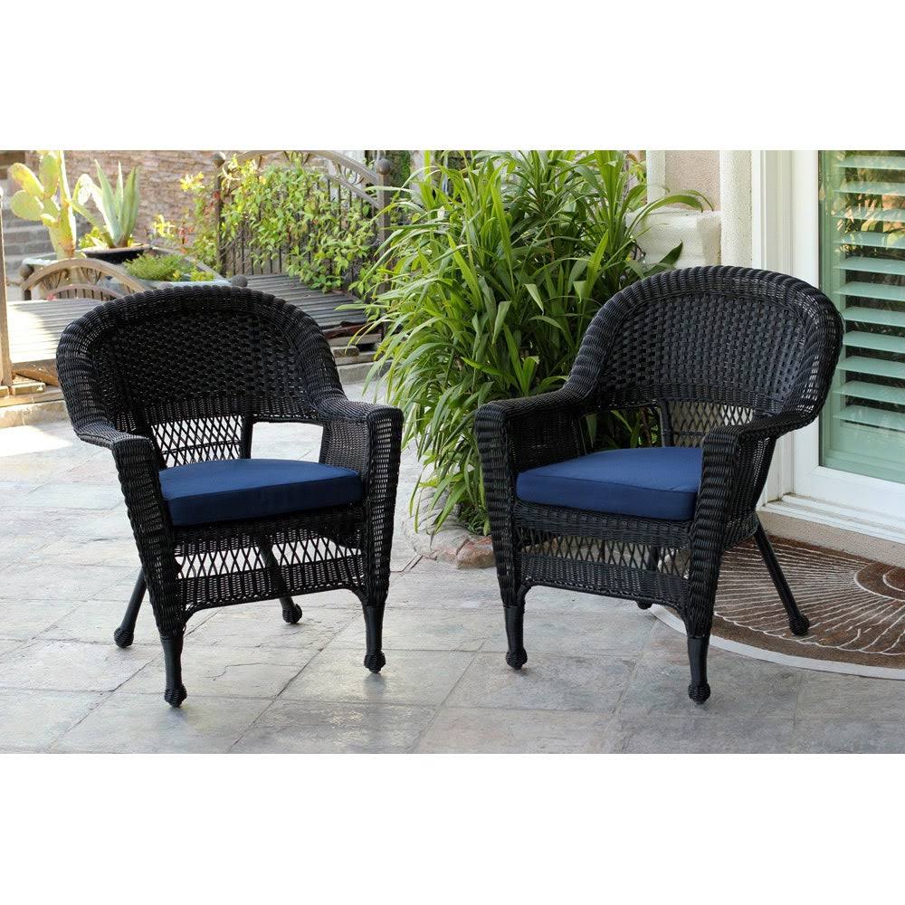 Jeco Black Wicker Chair (Set of 2), Blue