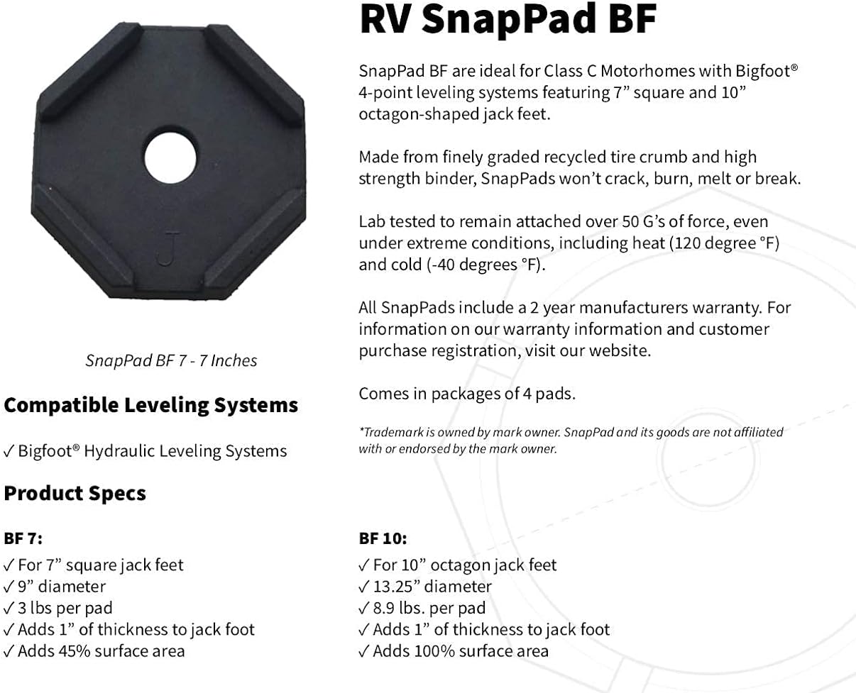 SnapPad BF Permanently Attached RV Leveling Jack Pad for Bigfoot Landing Feet (BF 7 4-Pack)